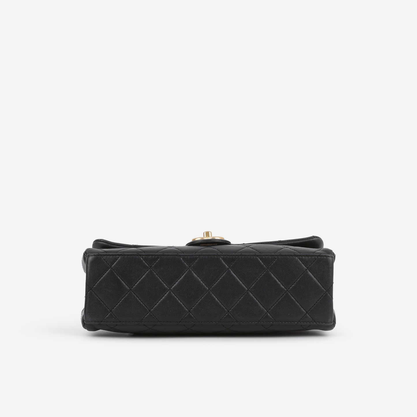 Chanel Logo Chain Flap Bag - Black Lambskin | Aged Gold Hardware
