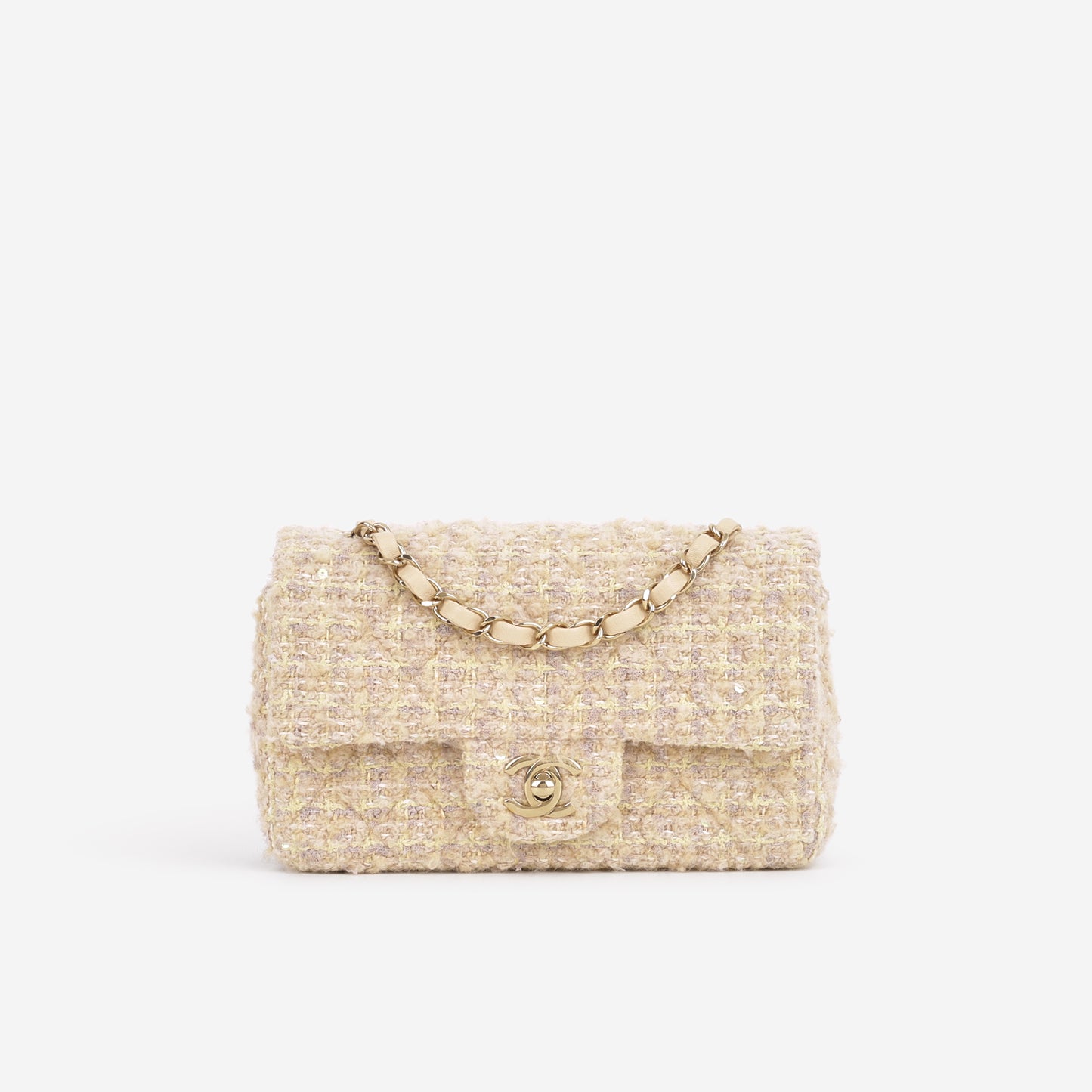 Chanel 24B Mini Rectangular - Beige / Yellow Tweed | Champagne Gold Hardware