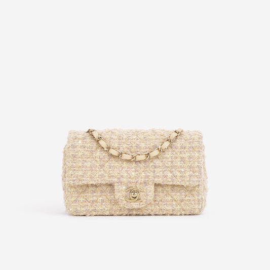 Chanel 24B Mini Rectangular - Beige / Yellow Tweed | Champagne Gold Hardware