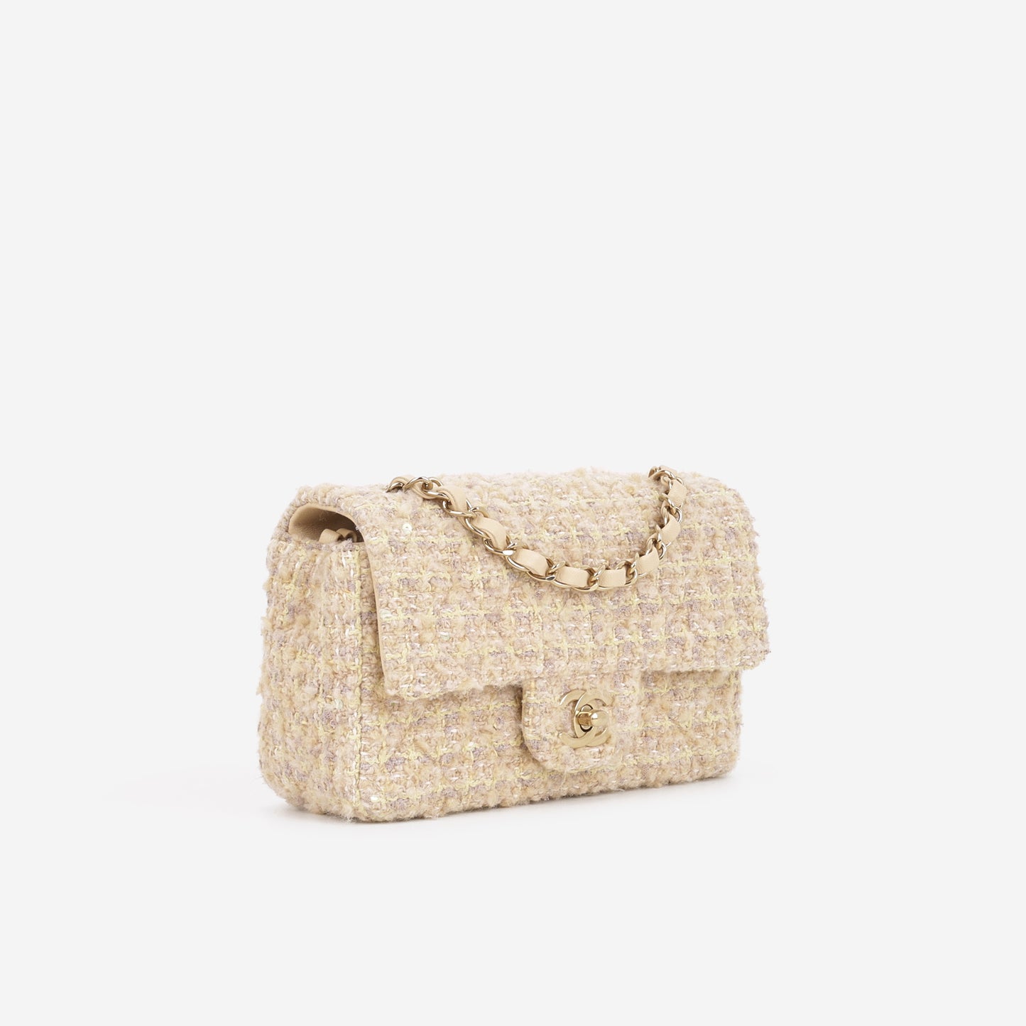 Chanel 24B Mini Rectangular - Beige / Yellow Tweed | Champagne Gold Hardware