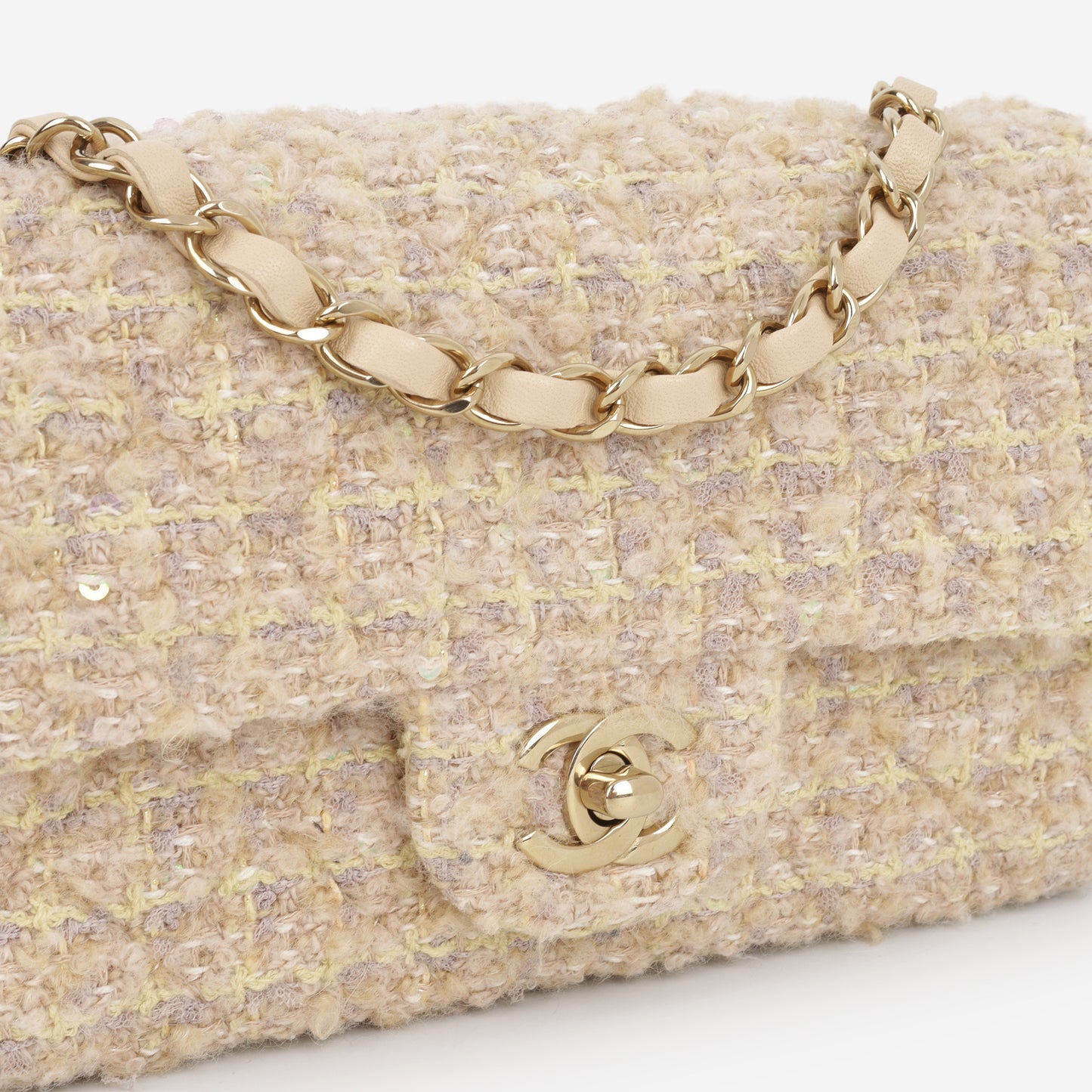 Chanel 24B Mini Rectangular - Beige / Yellow Tweed | Champagne Gold Hardware