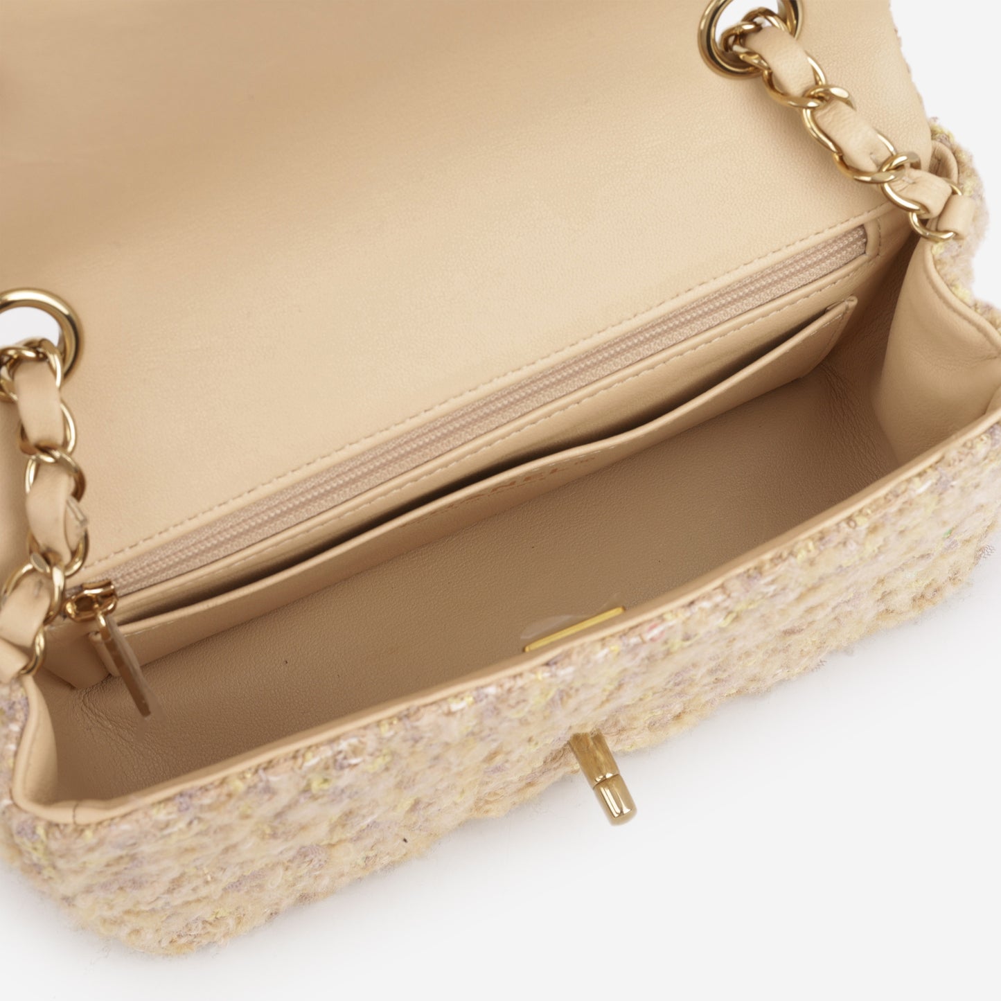 Chanel 24B Mini Rectangular - Beige / Yellow Tweed | Champagne Gold Hardware
