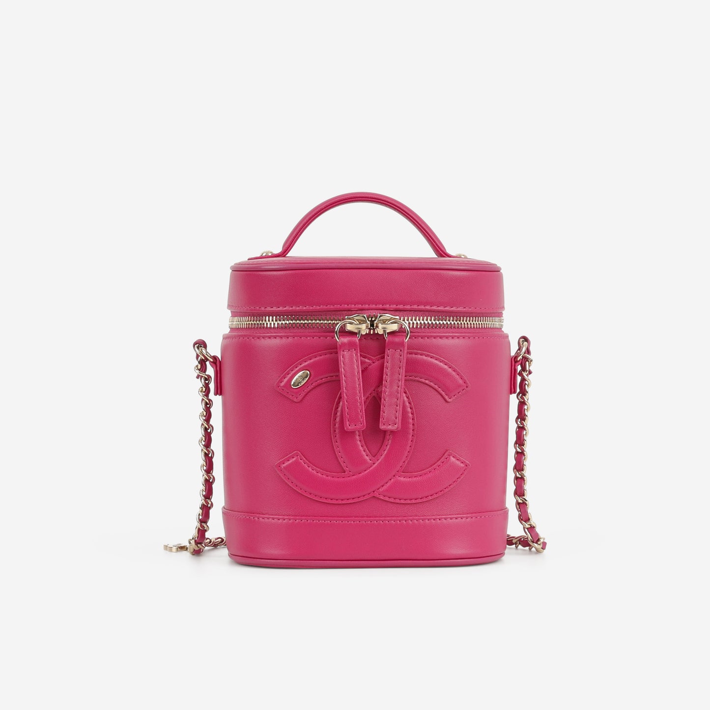 Chanel CC Timeless Vanity Case - Fuchsia Lambskin  | Champagne Gold Hardware