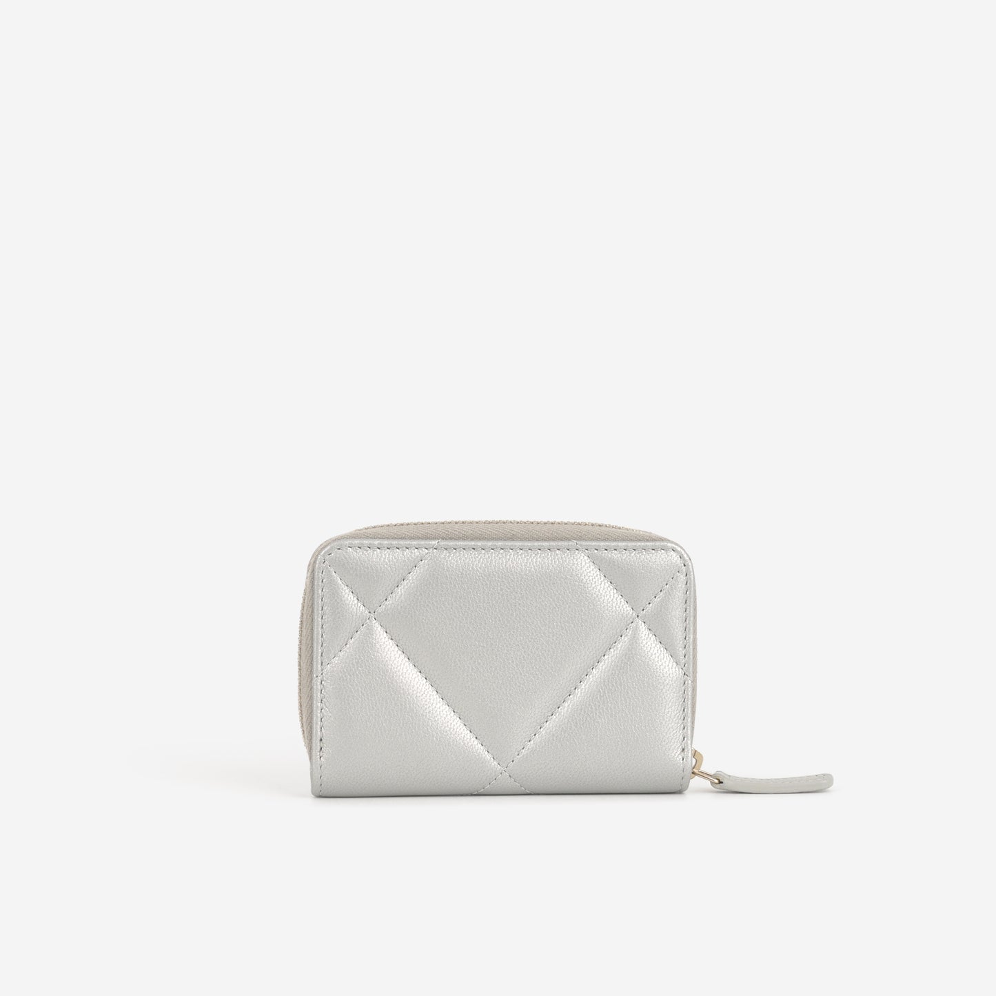 Chanel 19 Zipped Coin Purse - Silver Metallic Lambskin | Gold Hardware
