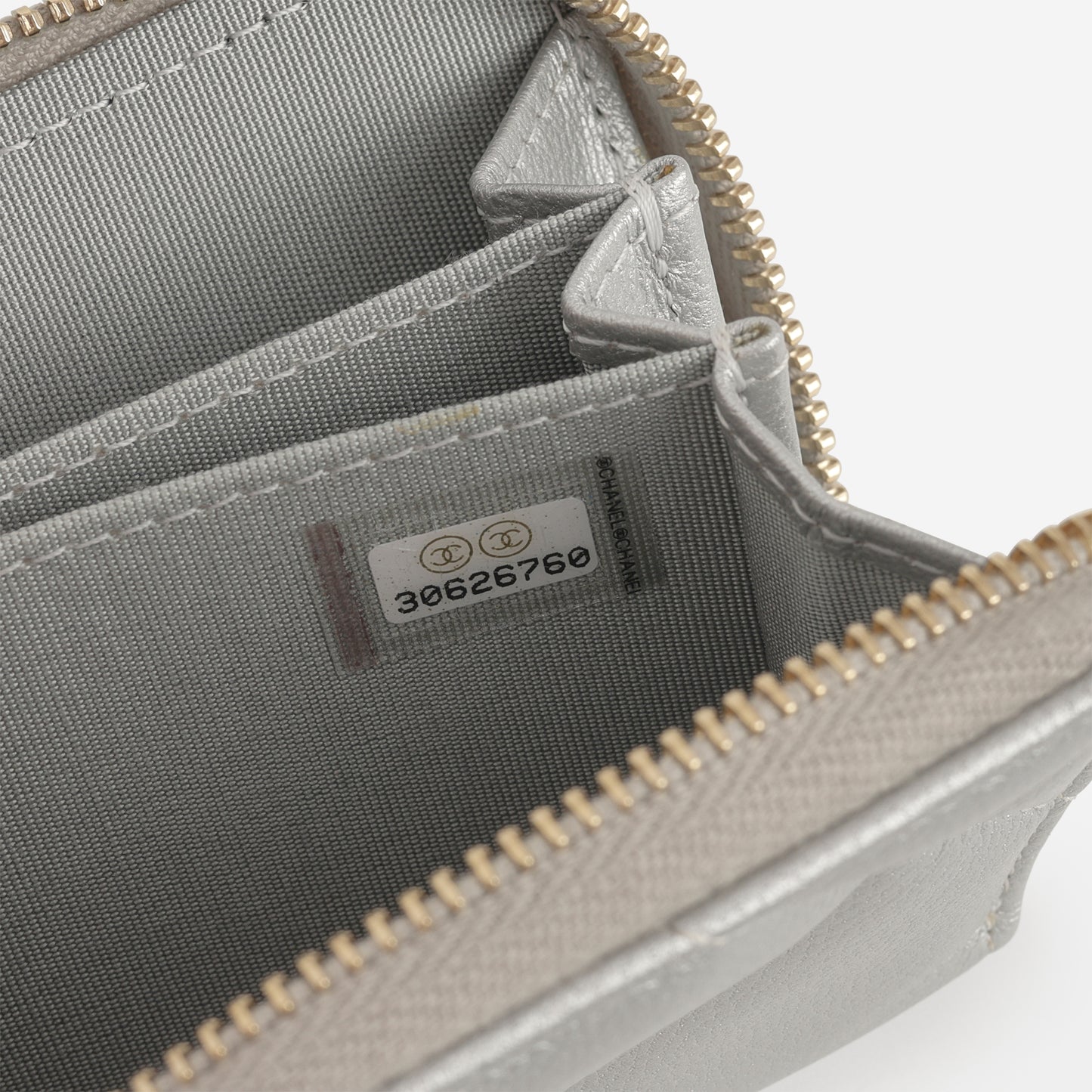 Chanel 19 Zipped Coin Purse - Silver Metallic Lambskin | Gold Hardware