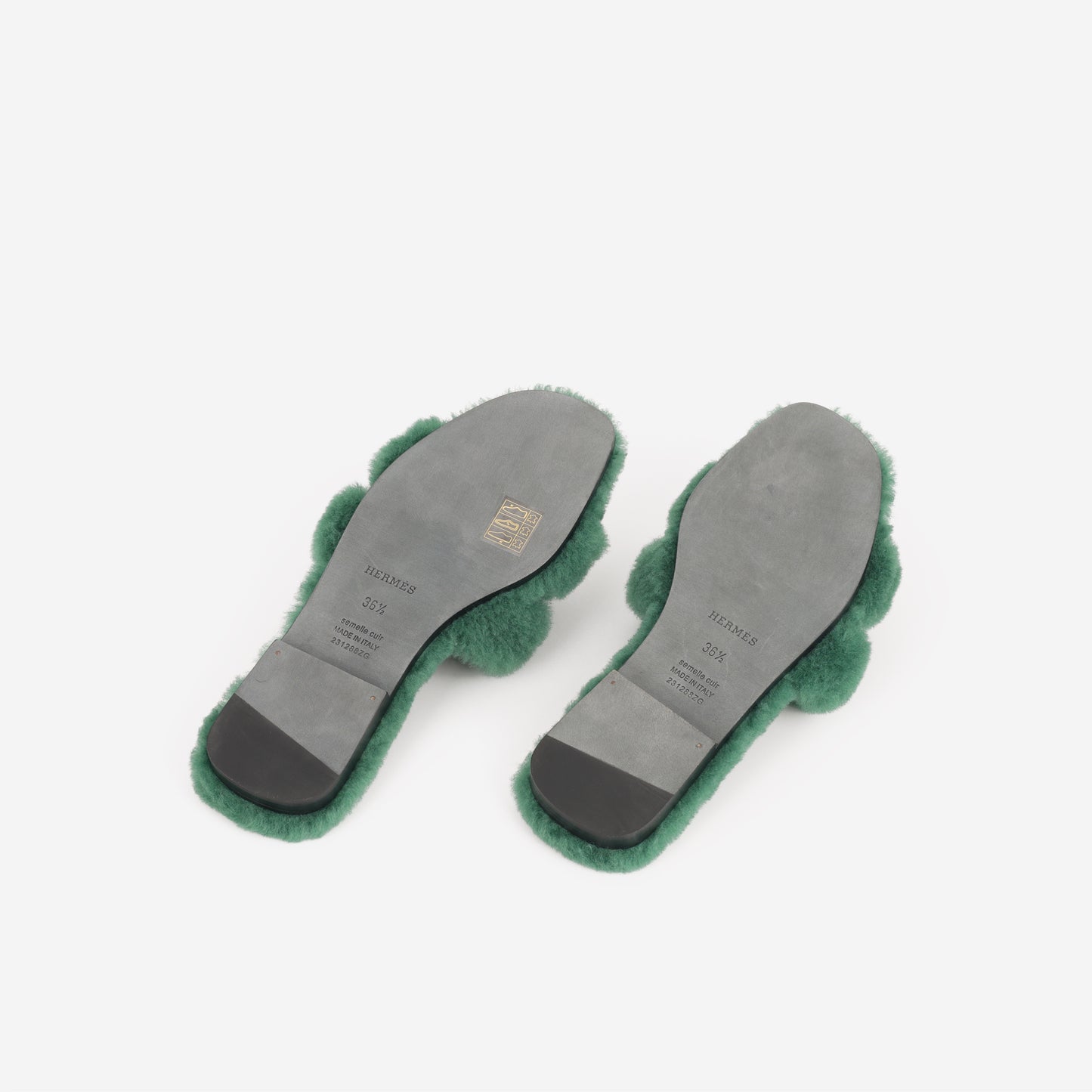 Hermes Oran Sandals - Vert Anglais Shearling | Size 36.5