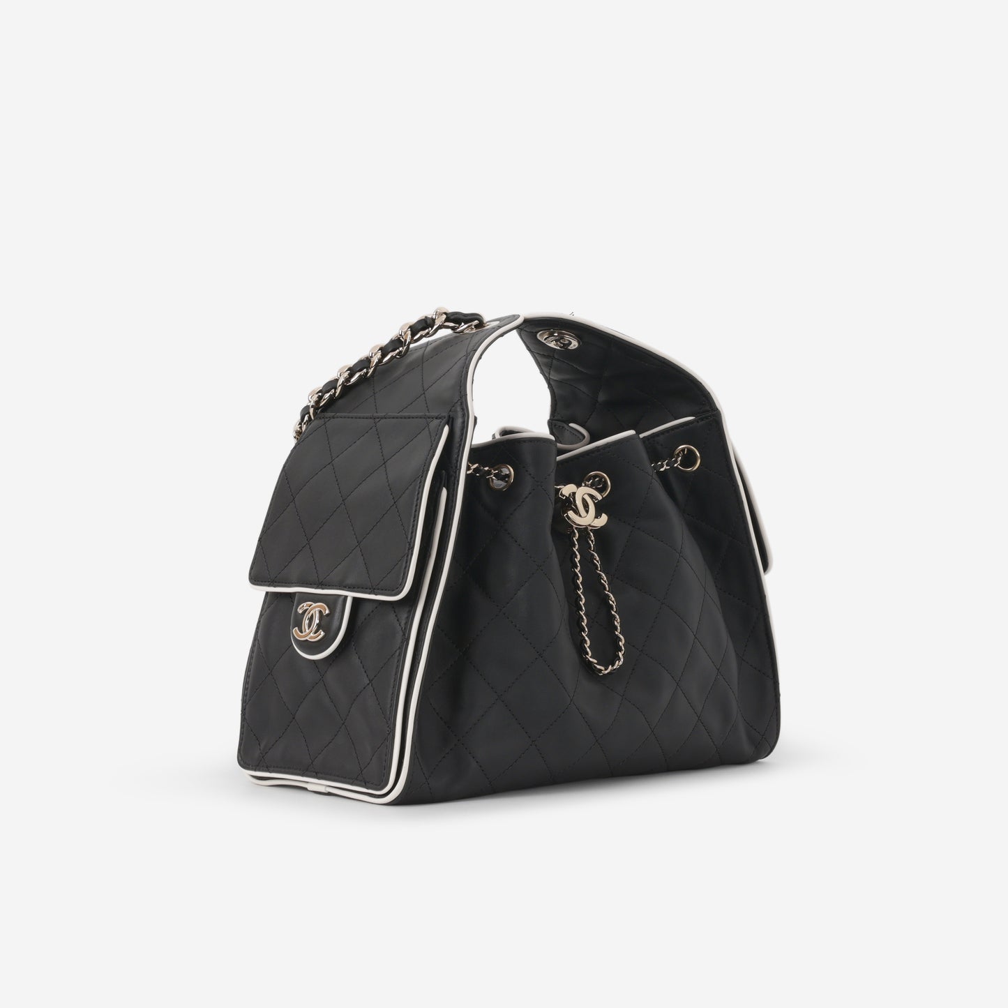 Chanel SS26 Small 25 Hobo - Black / White Calfskin | Gold Hardware