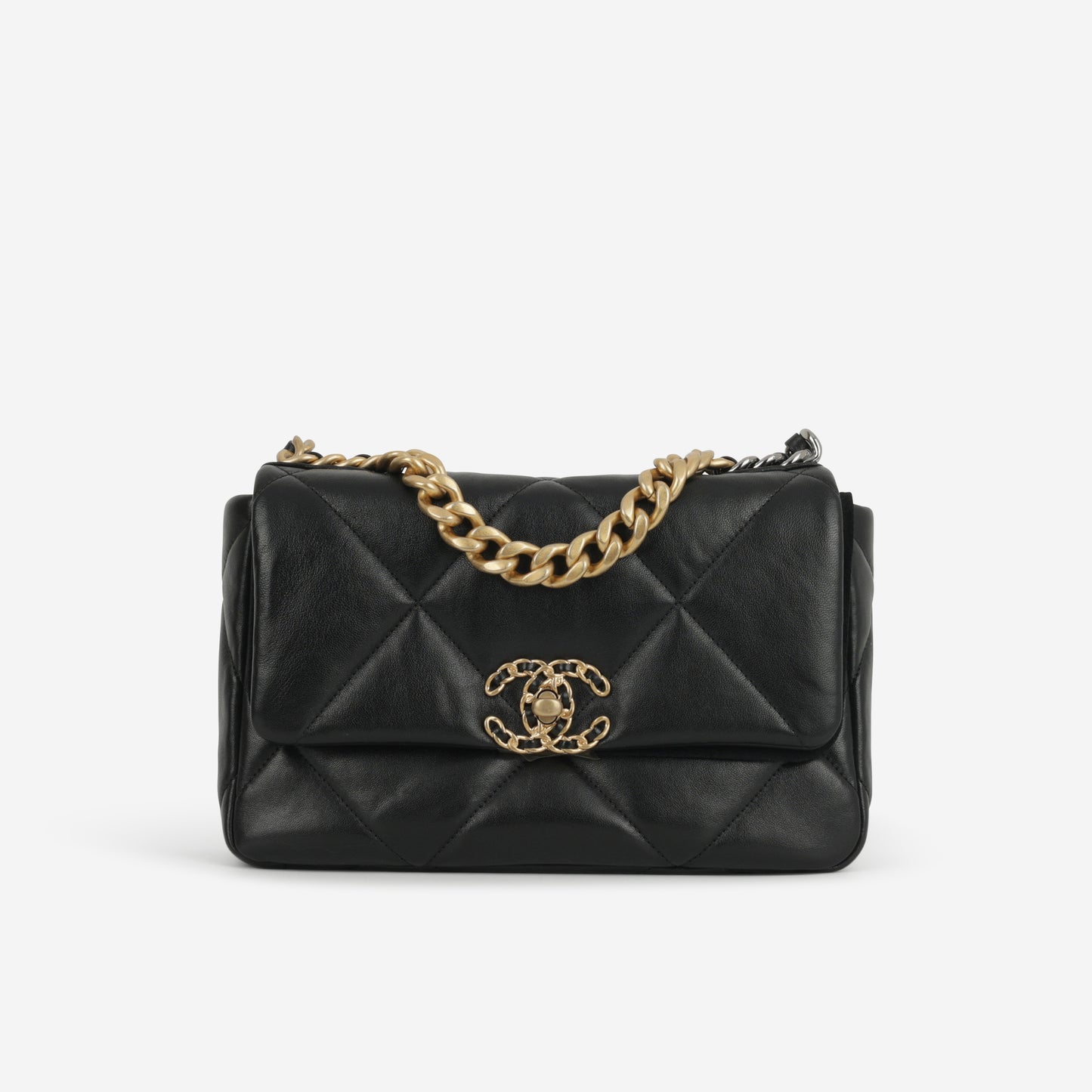 Chanel Small 19 Flap Bag - Black Lambskin | Gold & Silver Hardware