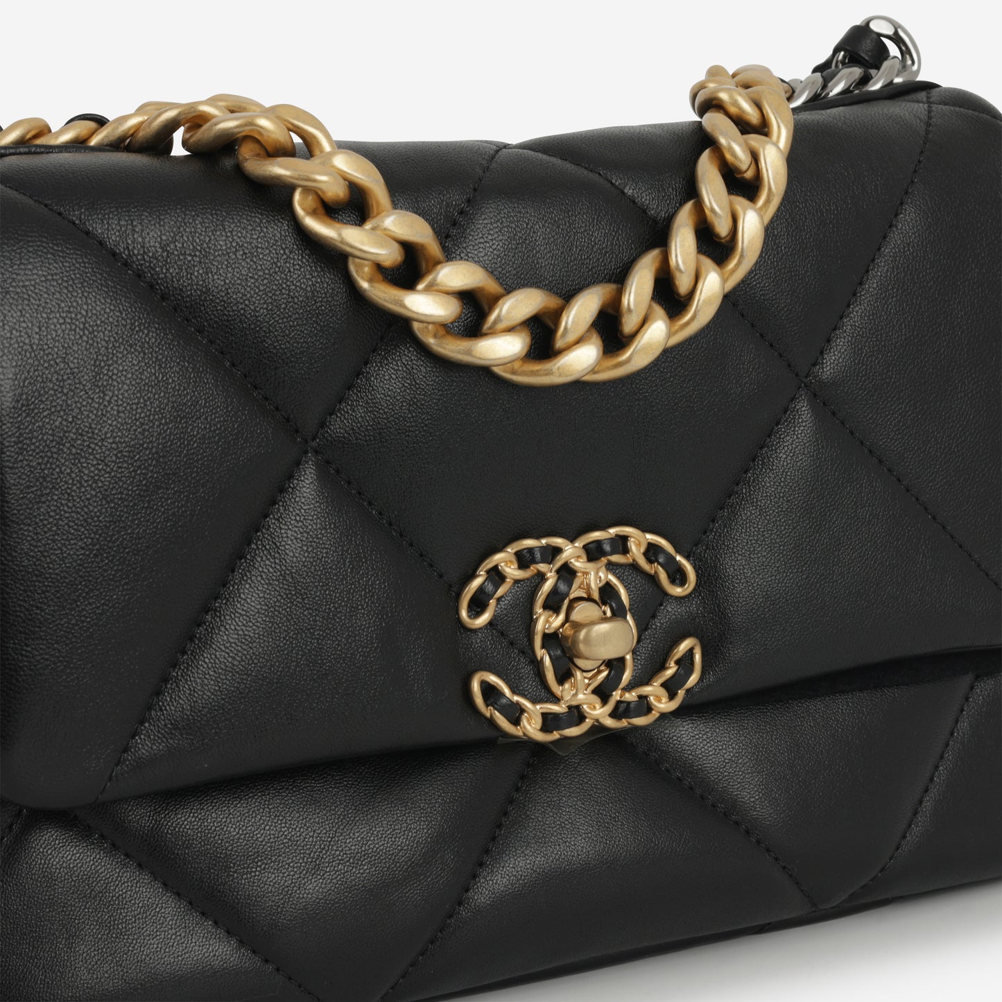 Chanel Small 19 Flap Bag - Black Lambskin | Gold & Silver Hardware