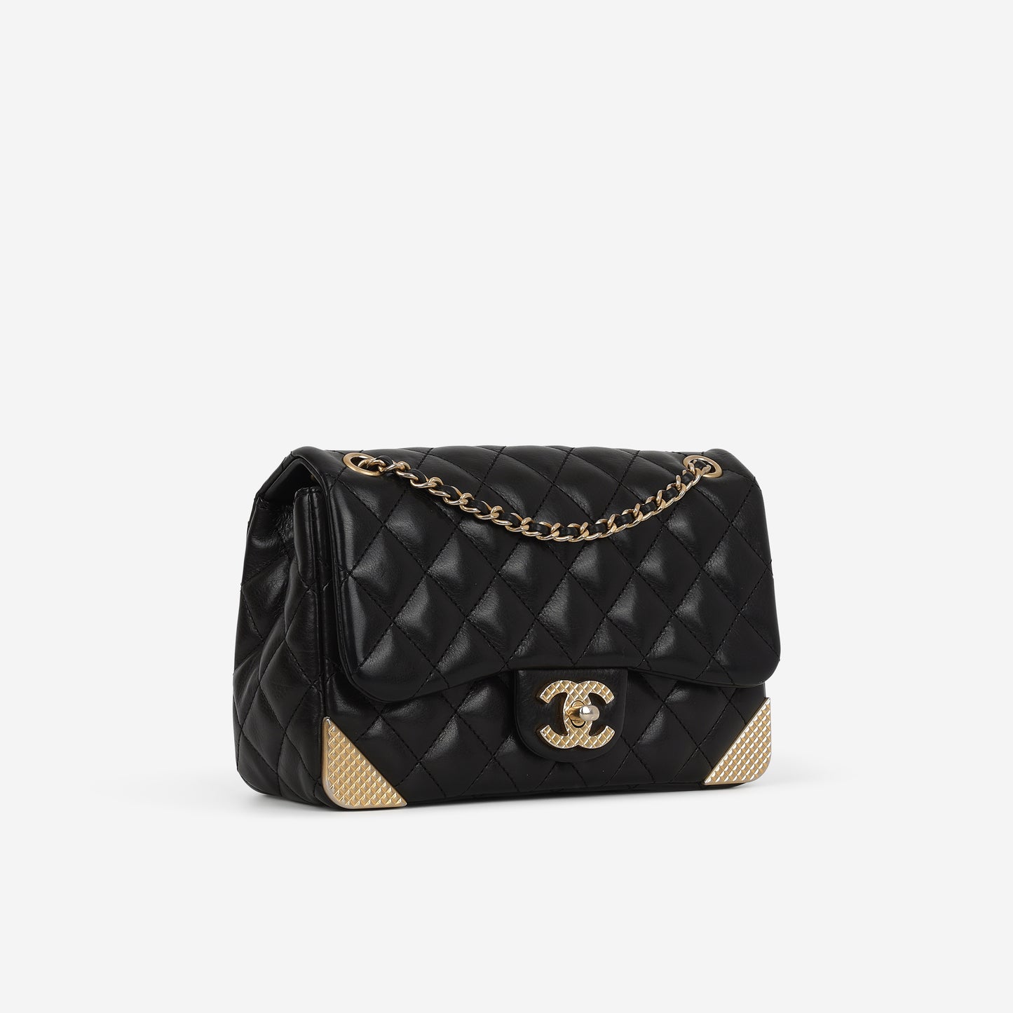 Chanel Small Rock The Corner Flap Bag - Black Calfskin | Gold Hardware