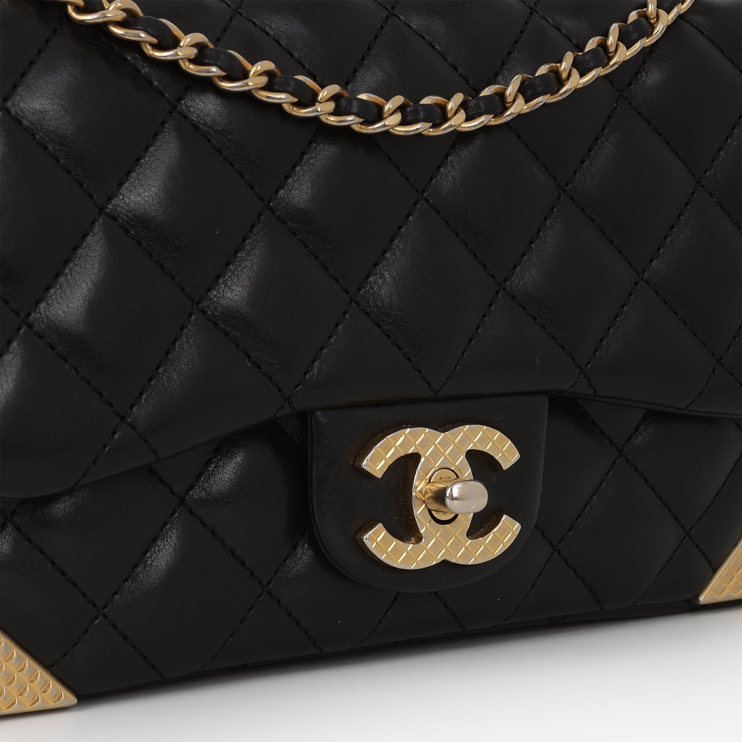 Chanel Small Rock The Corner Flap Bag - Black Calfskin | Gold Hardware