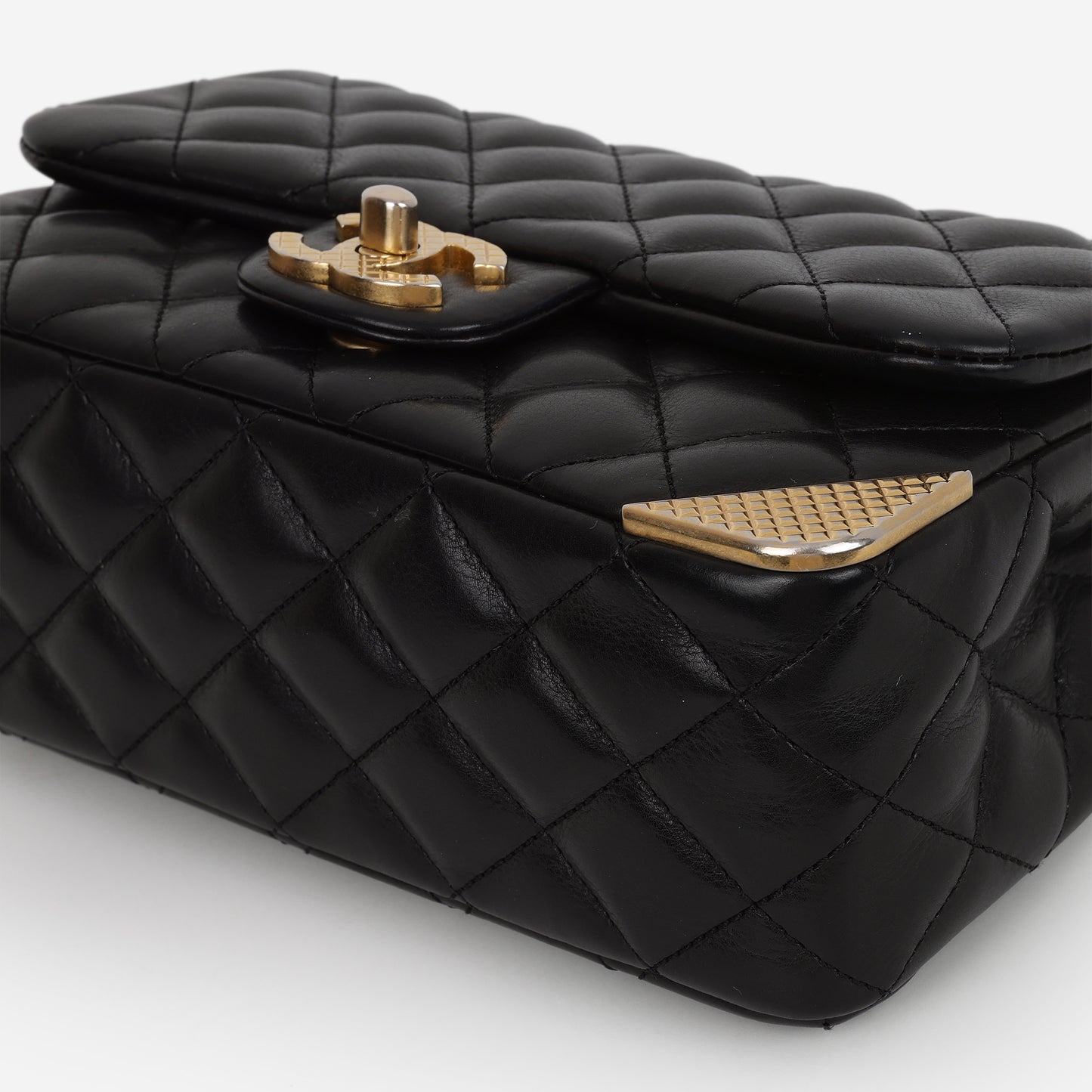 Chanel Small Rock The Corner Flap Bag - Black Calfskin | Gold Hardware