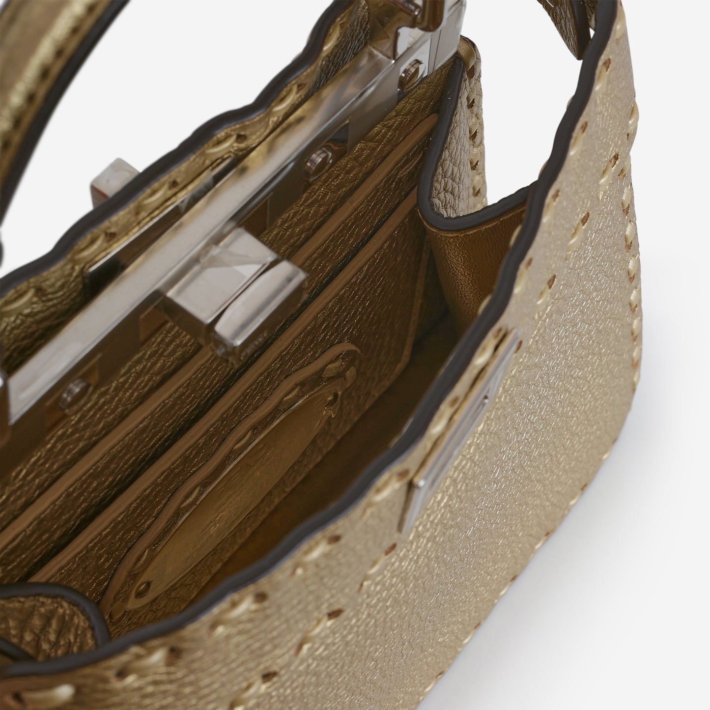 Fendi Petite Peekaboo ISeeU - Gold Grained Calfskin | Silver Hardware