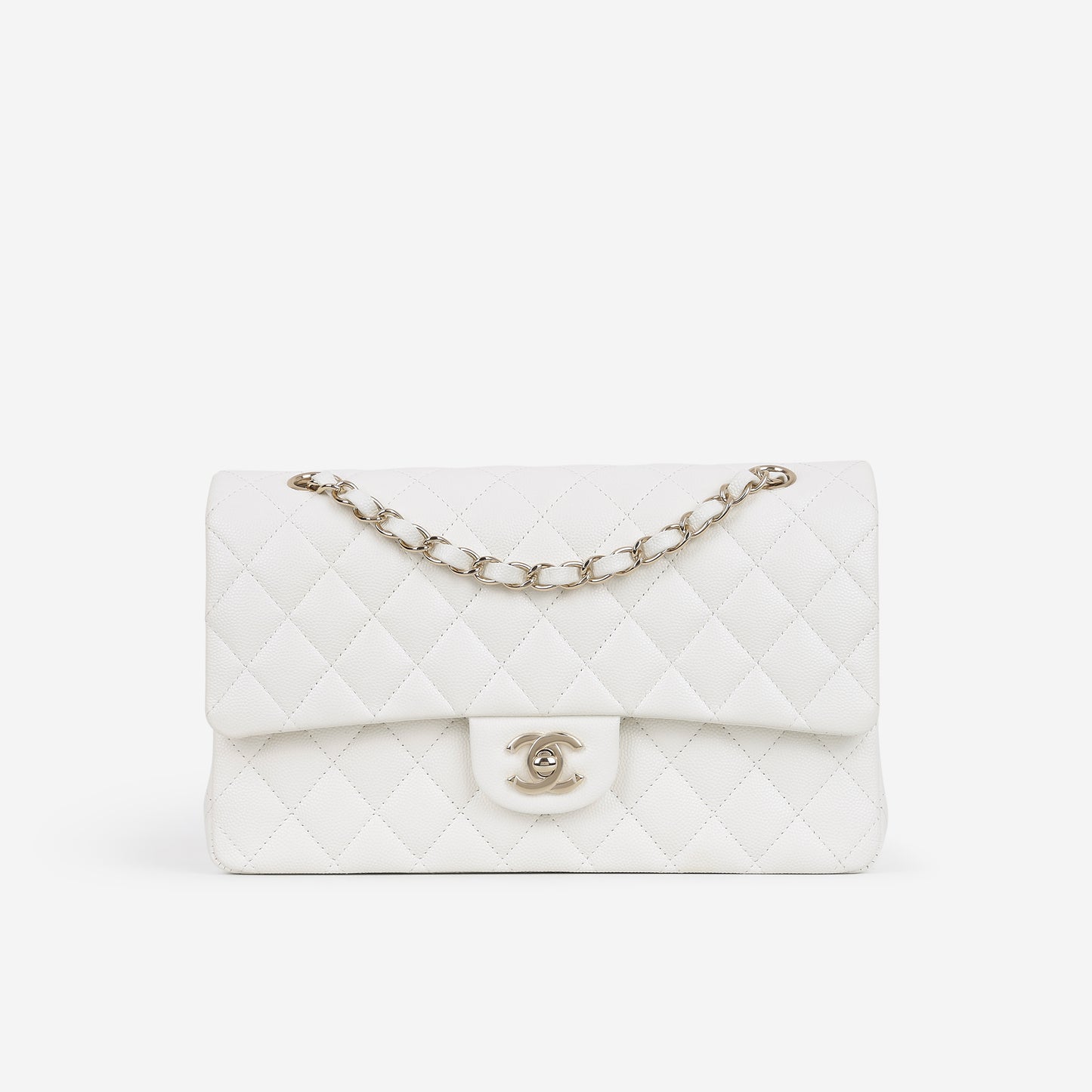 Chanel Medium Classic Flap - White Caviar | Champagne Gold Hardware