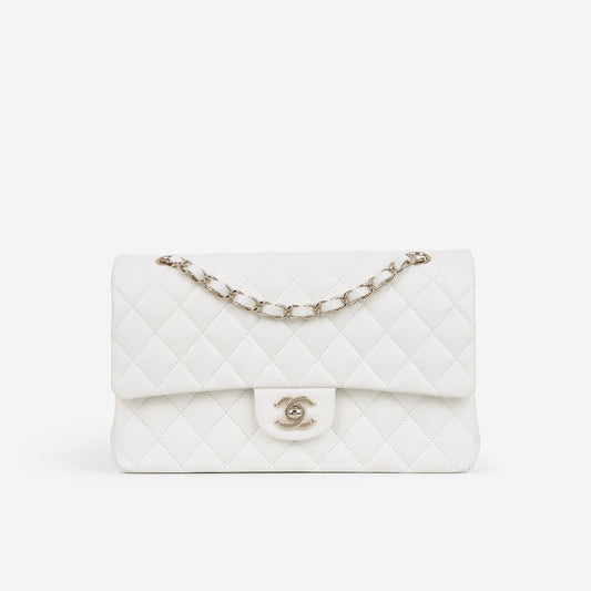 Chanel Medium Classic Flap - White Caviar | Champagne Gold Hardware