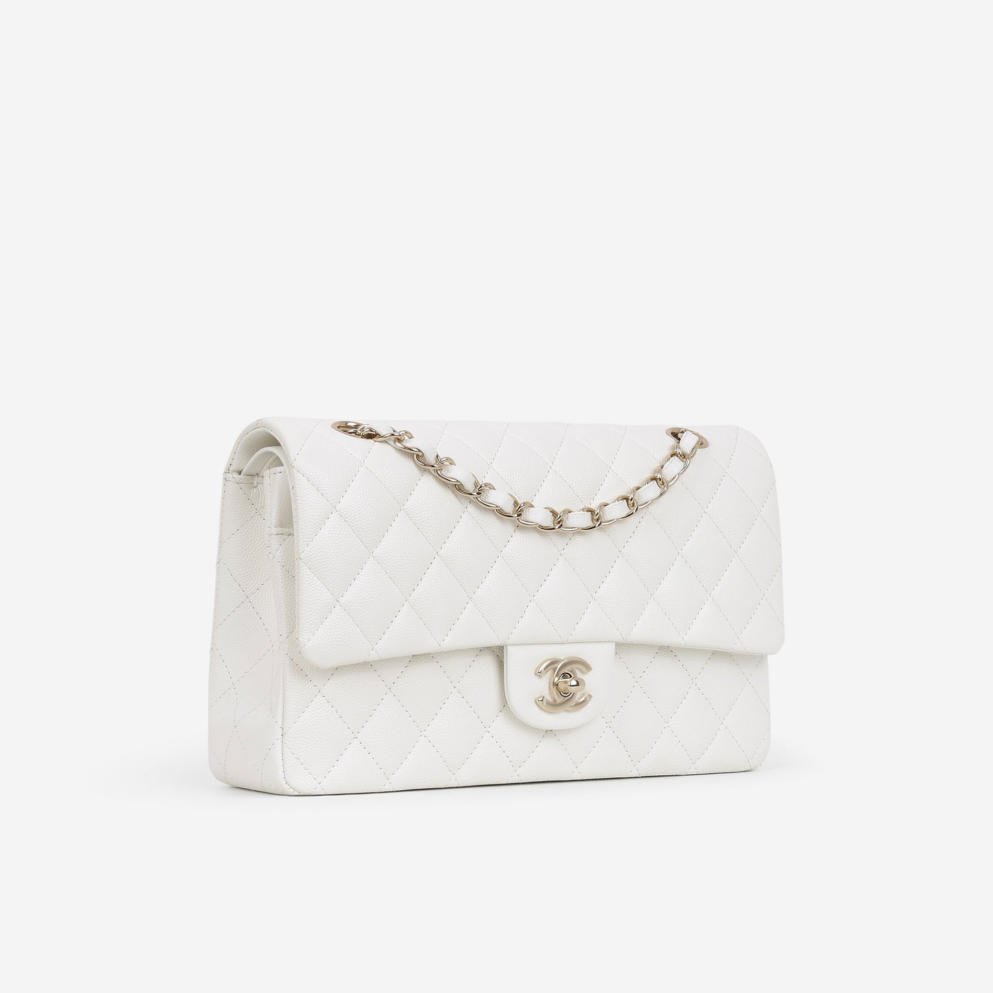 Chanel Medium Classic Flap - White Caviar | Champagne Gold Hardware
