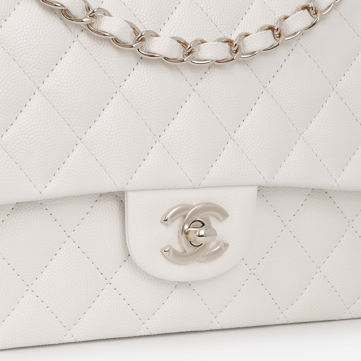 Chanel Medium Classic Flap - White Caviar | Champagne Gold Hardware