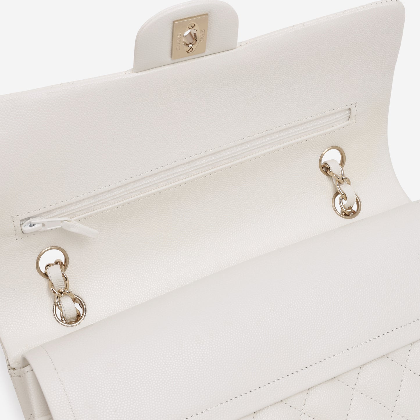 Chanel Medium Classic Flap - White Caviar | Champagne Gold Hardware