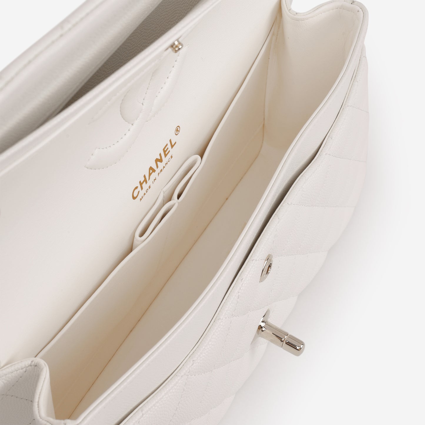 Chanel Medium Classic Flap - White Caviar | Champagne Gold Hardware