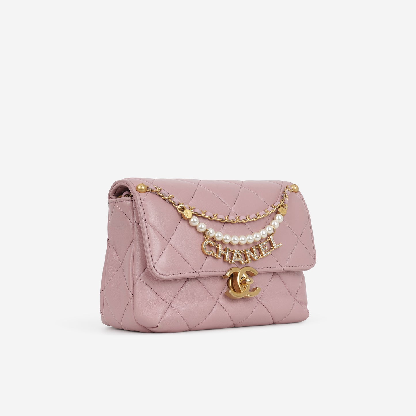 Chanel CC Pearl Mini Flap - Pink Lambskin | Aged Gold Hardware