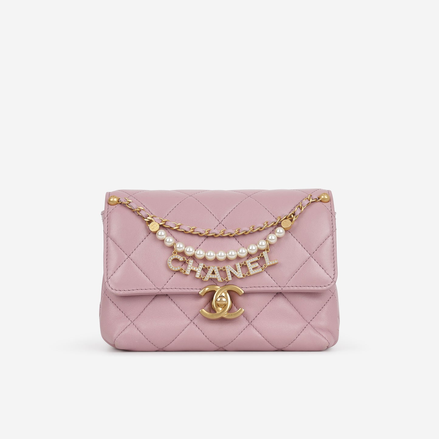 Chanel CC Pearl Mini Flap - Pink Lambskin | Aged Gold Hardware