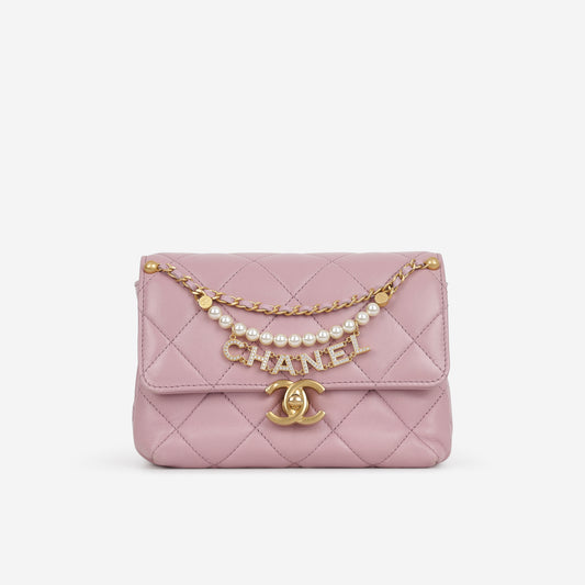 Chanel CC Pearl Mini Flap - Pink Lambskin | Aged Gold Hardware