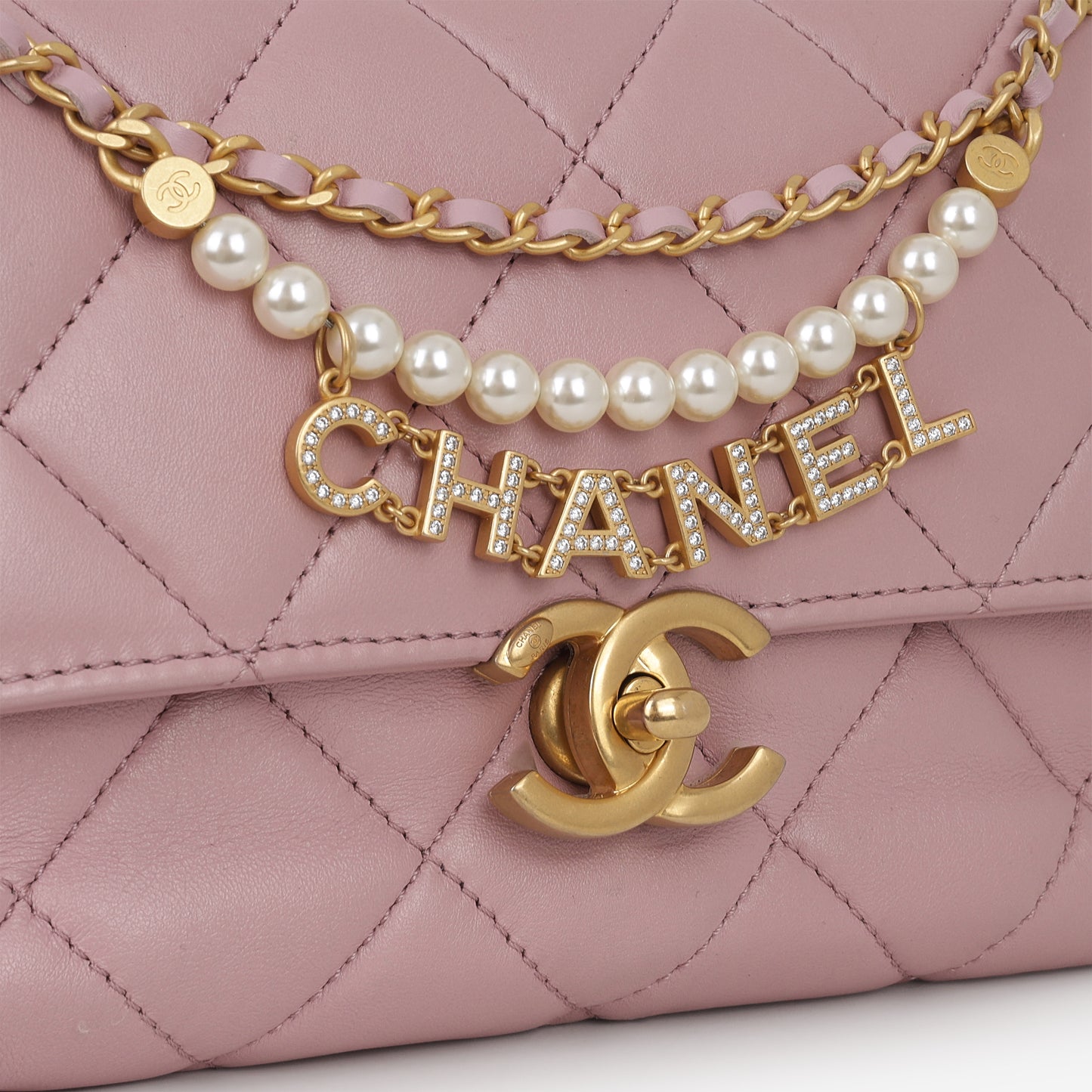 Chanel CC Pearl Mini Flap - Pink Lambskin | Aged Gold Hardware