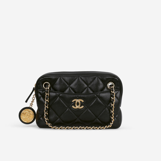 Chanel Mini Camera Case - Black Shiny Lambskin | Gold Hardware