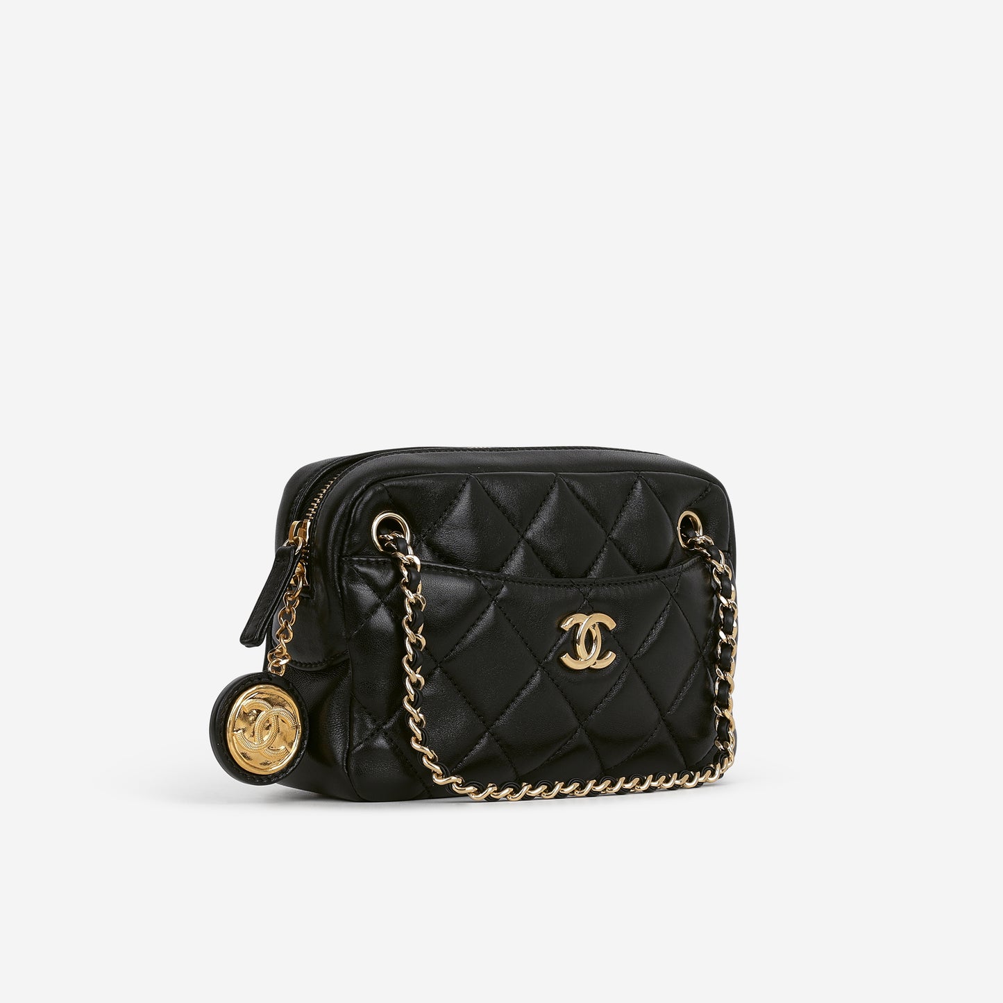 Chanel Mini Camera Case - Black Shiny Lambskin | Gold Hardware