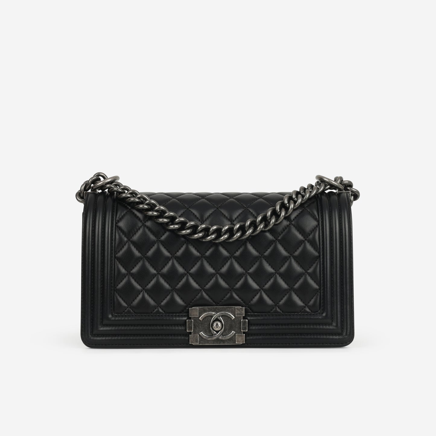 Chanel Old Medium Boy Bag - Black Lambskin | Ruthenium Hardware