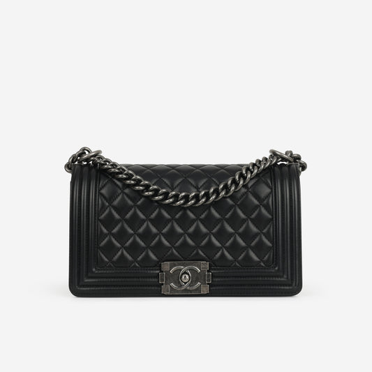Chanel Old Medium Boy Bag - Black Lambskin | Ruthenium Hardware