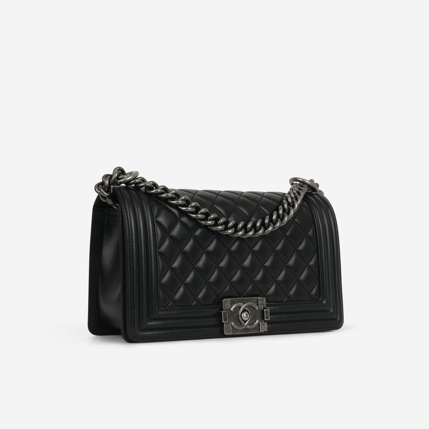 Chanel Old Medium Boy Bag - Black Lambskin | Ruthenium Hardware