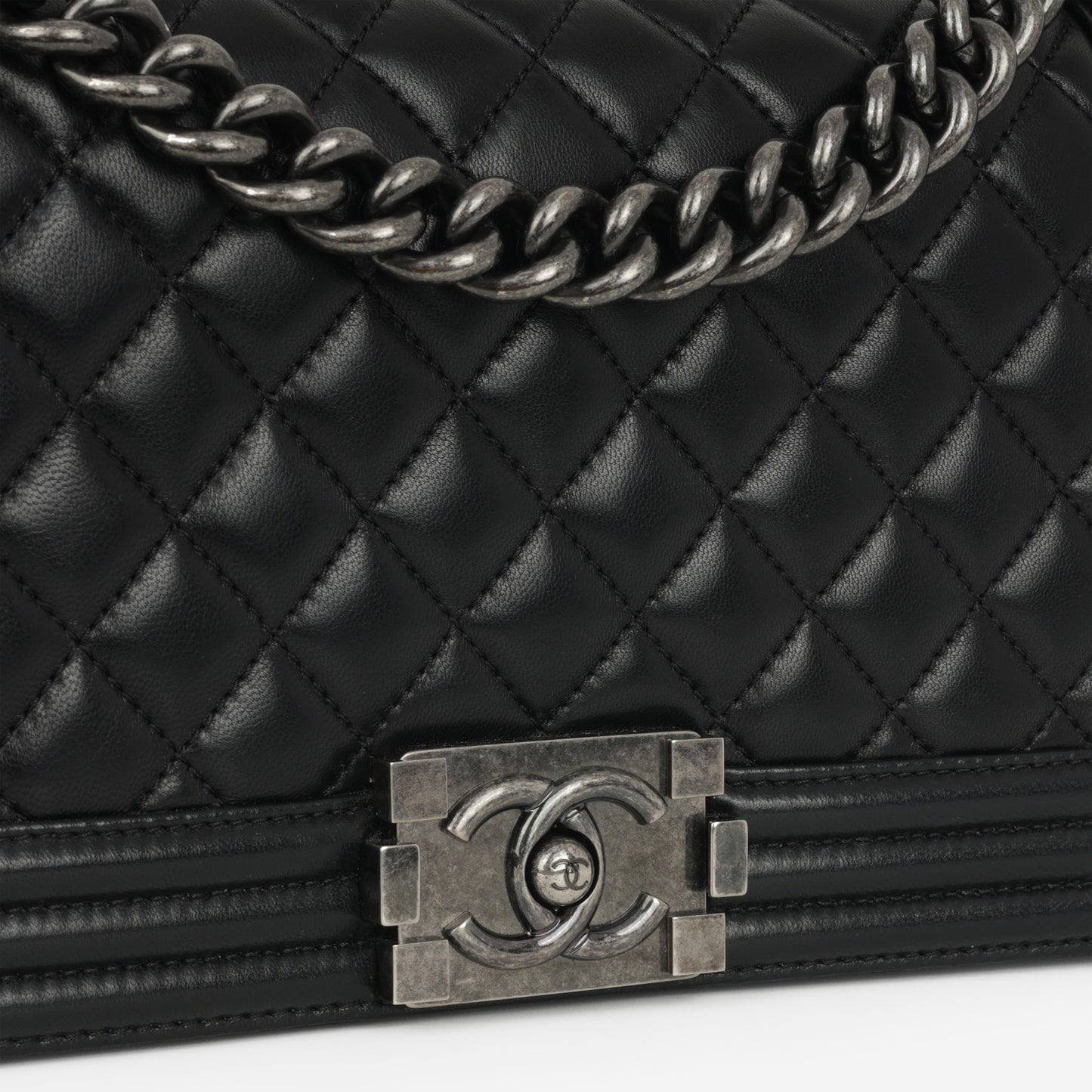 Chanel Old Medium Boy Bag - Black Lambskin | Ruthenium Hardware