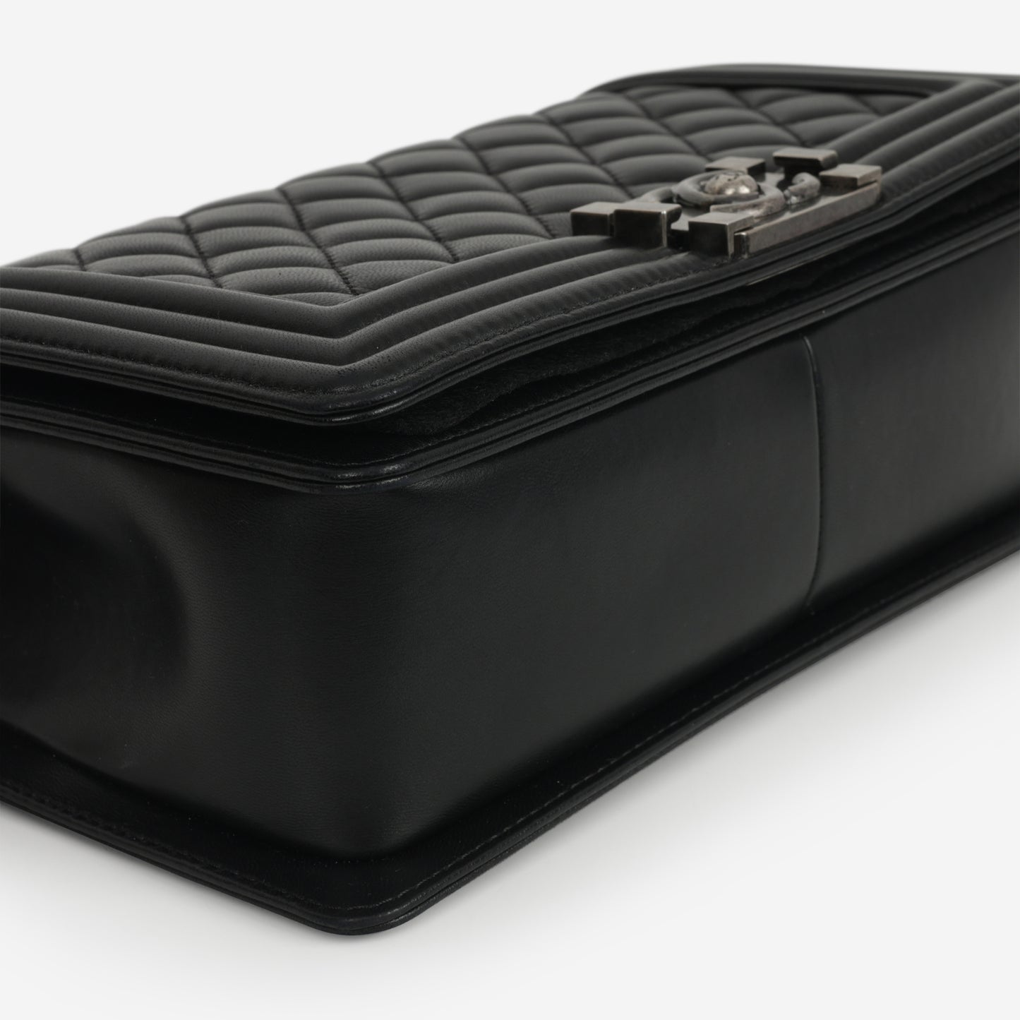 Chanel Old Medium Boy Bag - Black Lambskin | Ruthenium Hardware