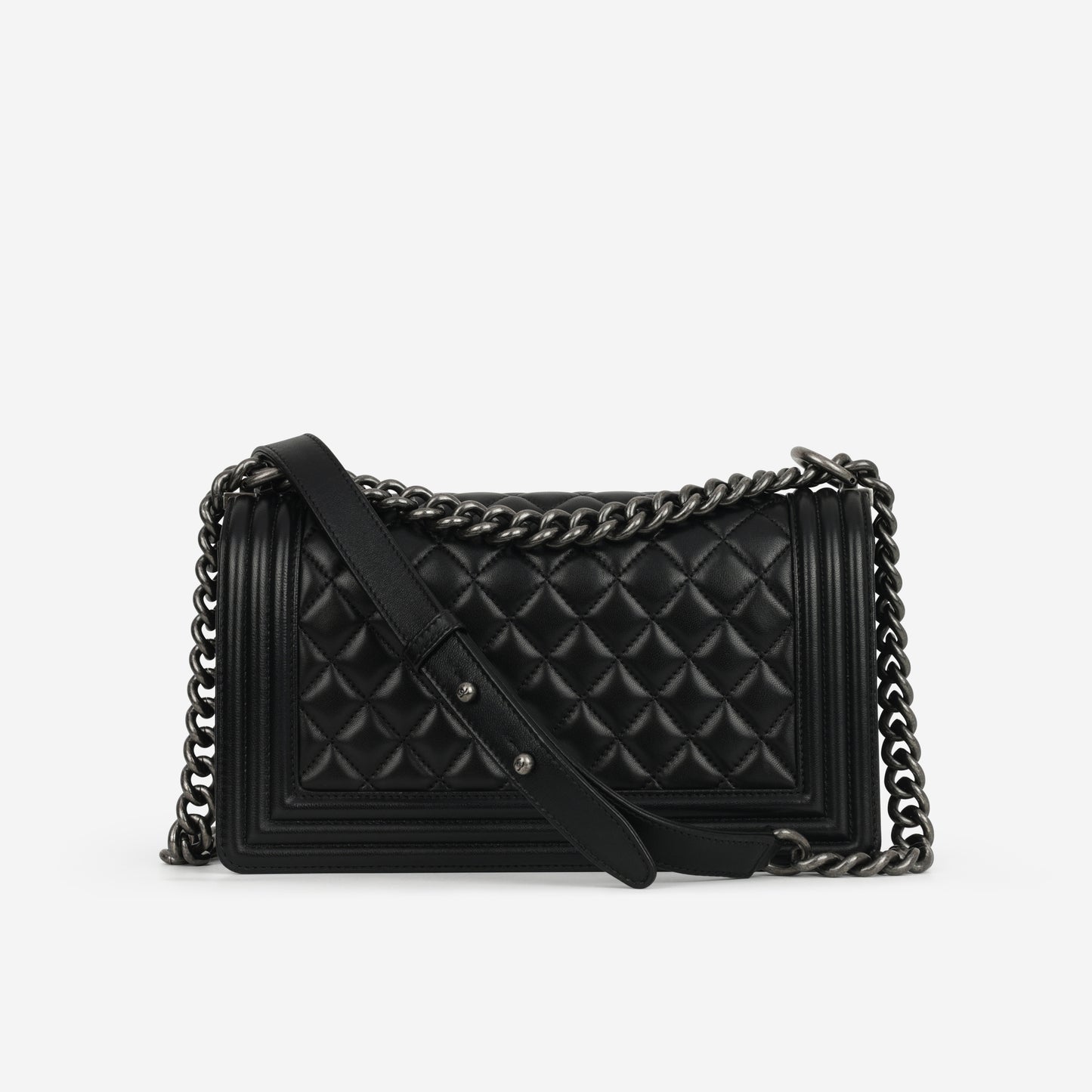 Chanel Old Medium Boy Bag - Black Lambskin | Ruthenium Hardware