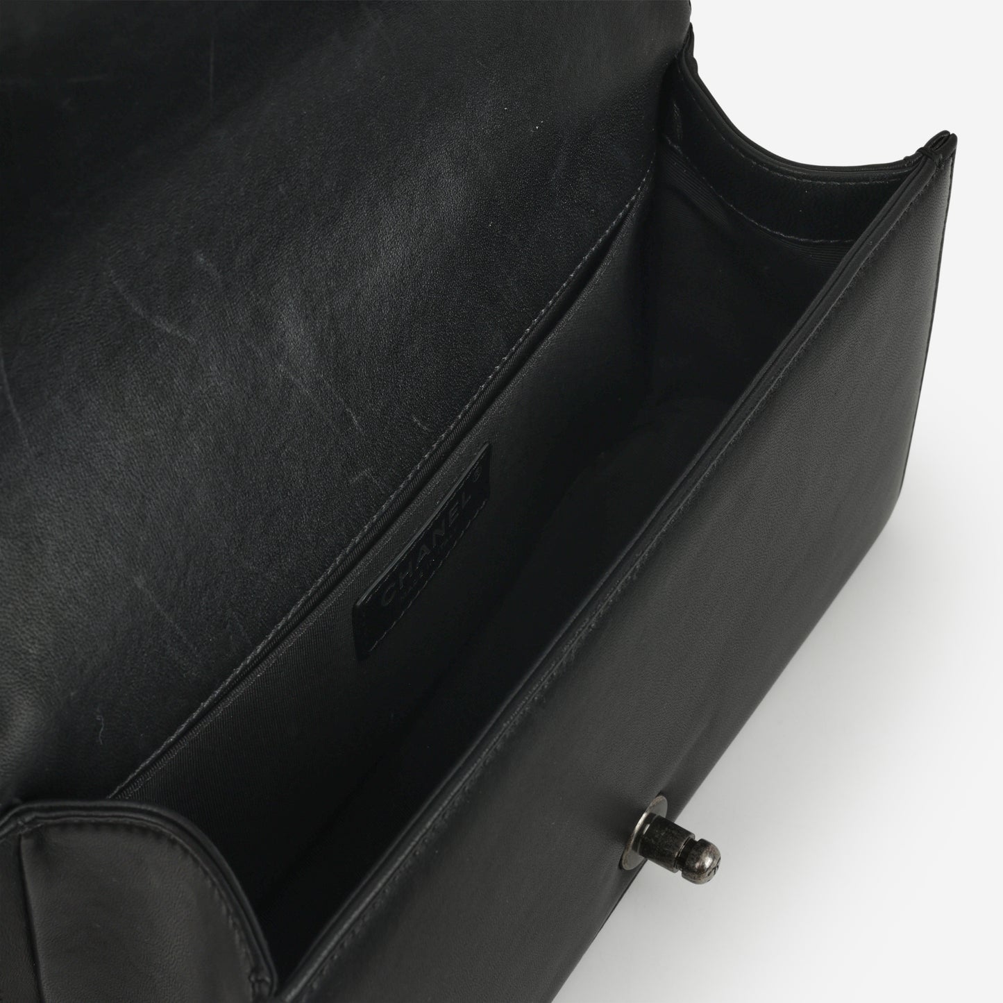 Chanel Old Medium Boy Bag - Black Lambskin | Ruthenium Hardware