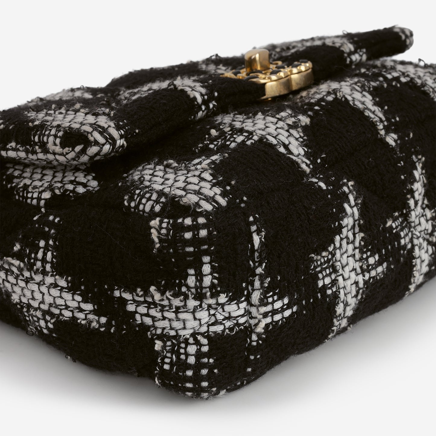 Chanel Small 19 Flap Bag - Black/White Houndstooth Tweed | Gold & Silver Hardware