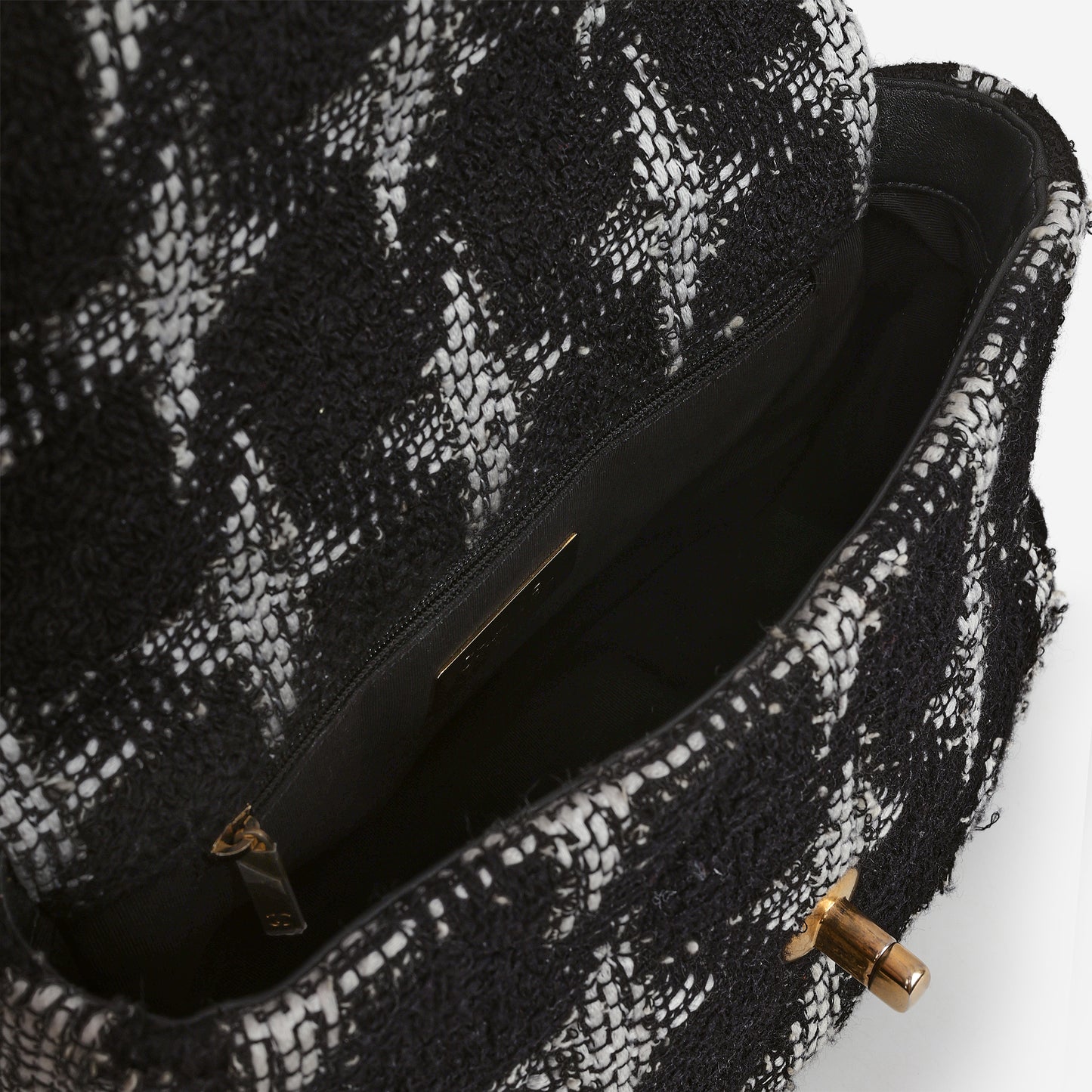Chanel Small 19 Flap Bag - Black/White Houndstooth Tweed | Gold & Silver Hardware