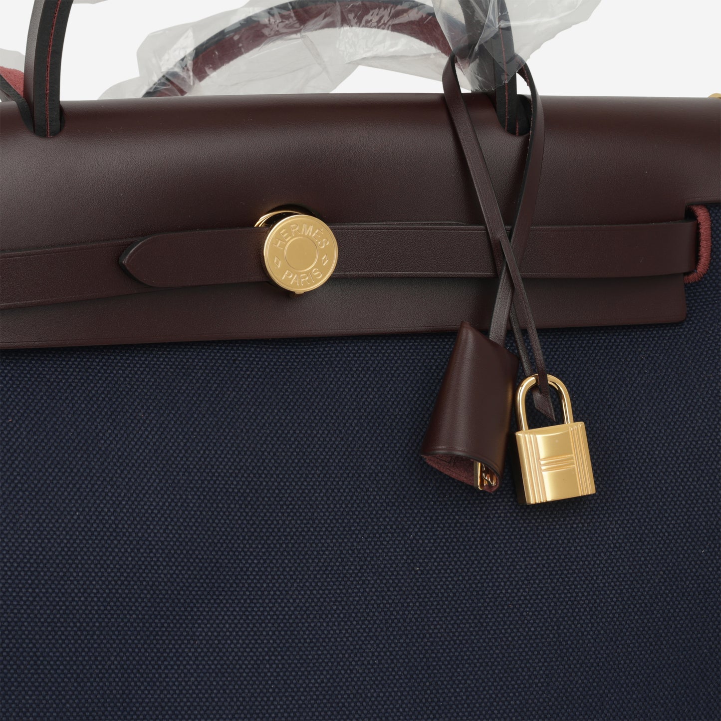 Hermès Herbag 31 - Bleu Marine Canvas / Rouge Sellier Hunter | Gold Hardware