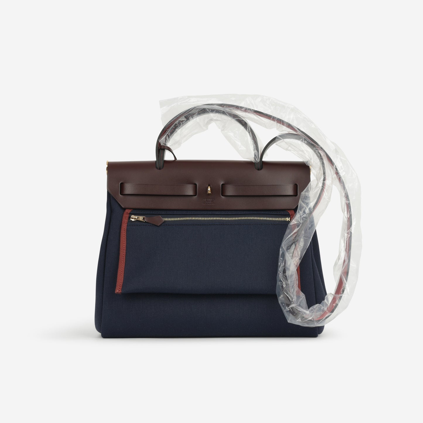 Hermès Herbag 31 - Bleu Marine Canvas / Rouge Sellier Hunter | Gold Hardware