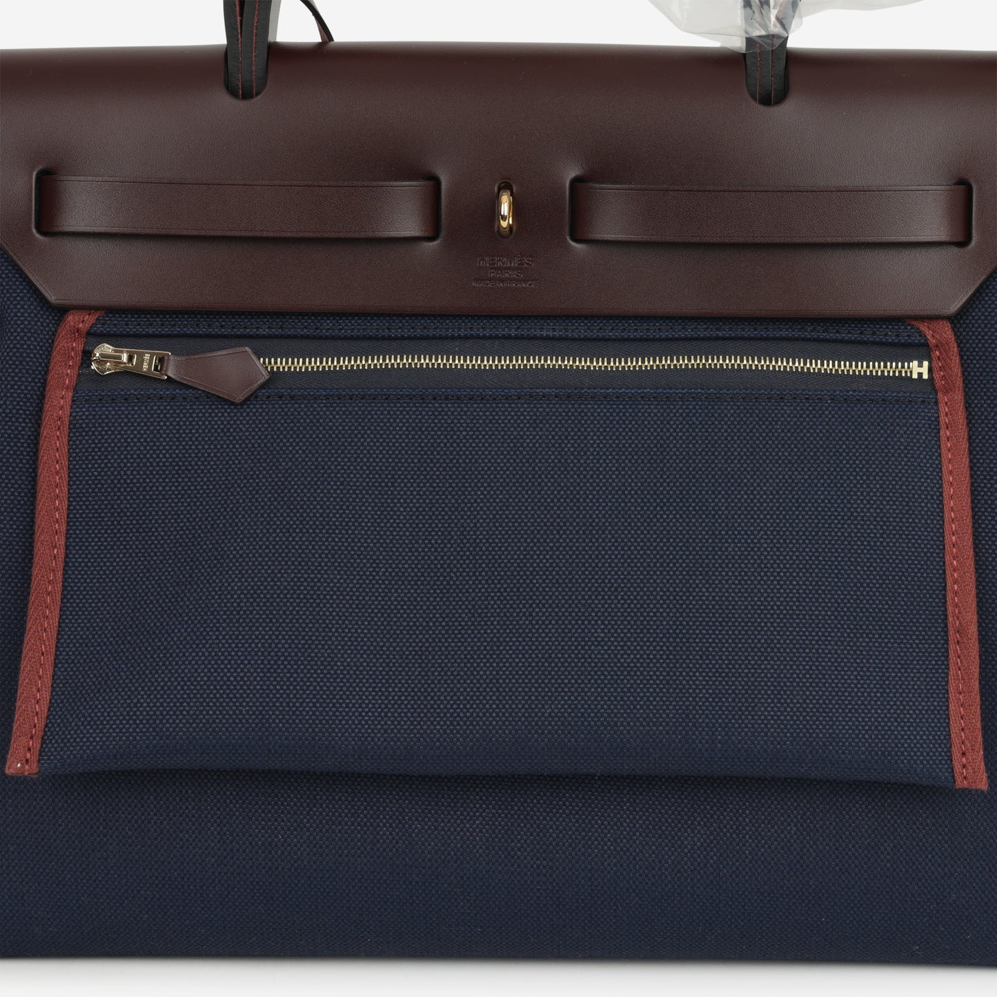 Hermès Herbag 31 - Bleu Marine Canvas / Rouge Sellier Hunter | Gold Hardware