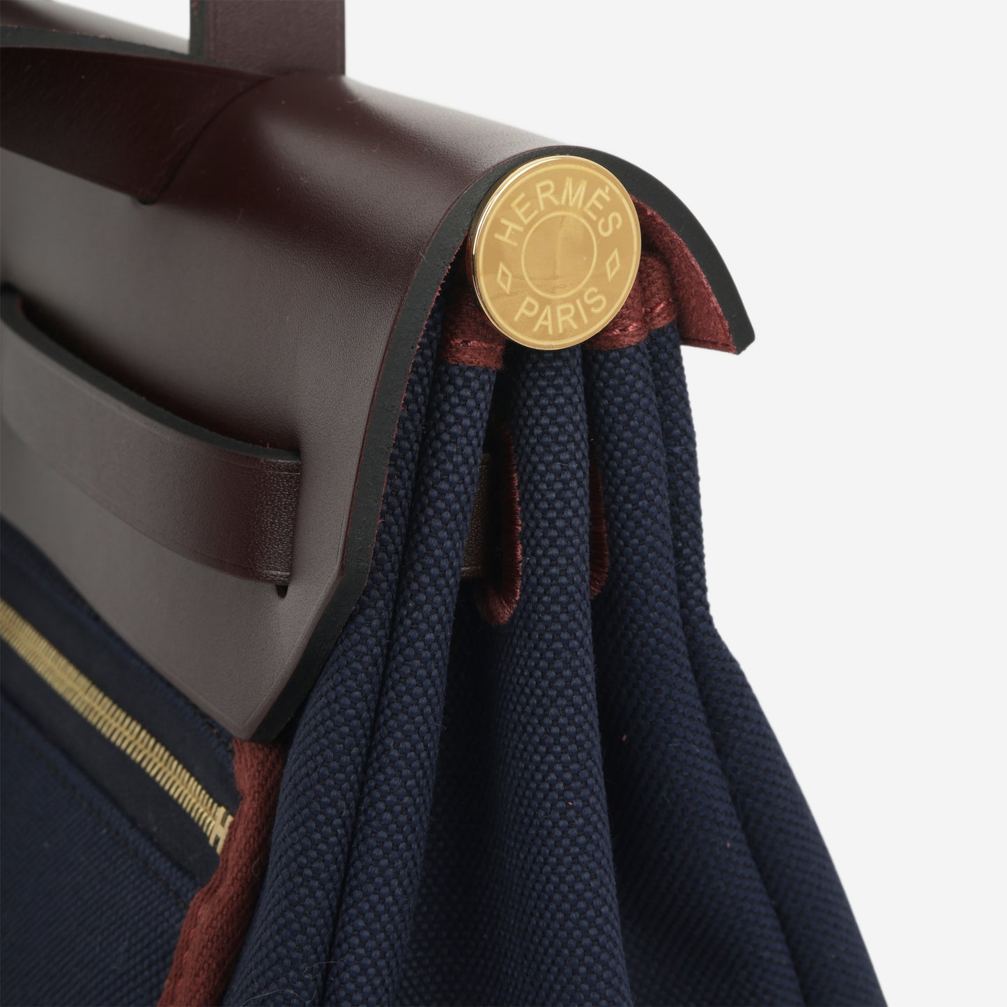 Hermès Herbag 31 - Bleu Marine Canvas / Rouge Sellier Hunter | Gold Hardware
