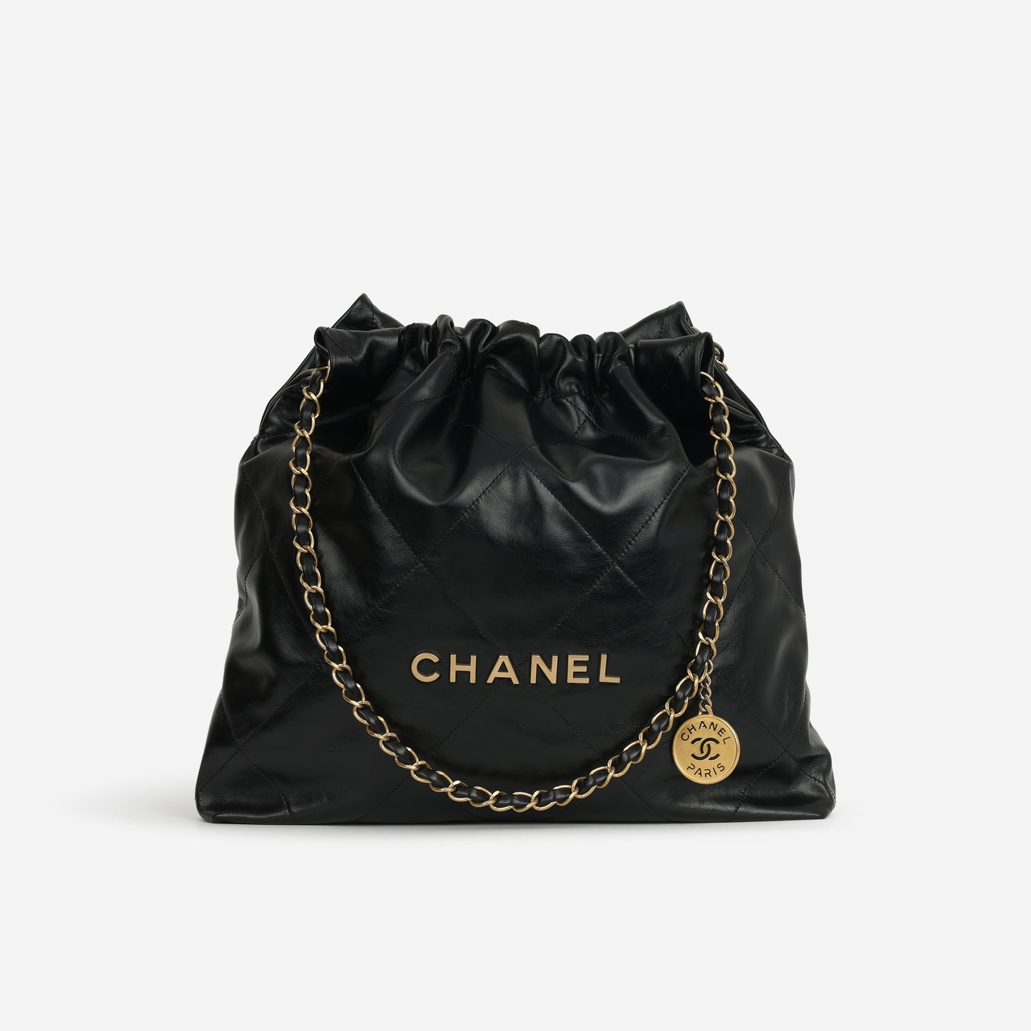 Chanel Medium 22 Hobo - Black Shiny Calfskin | Aged Gold Hardware
