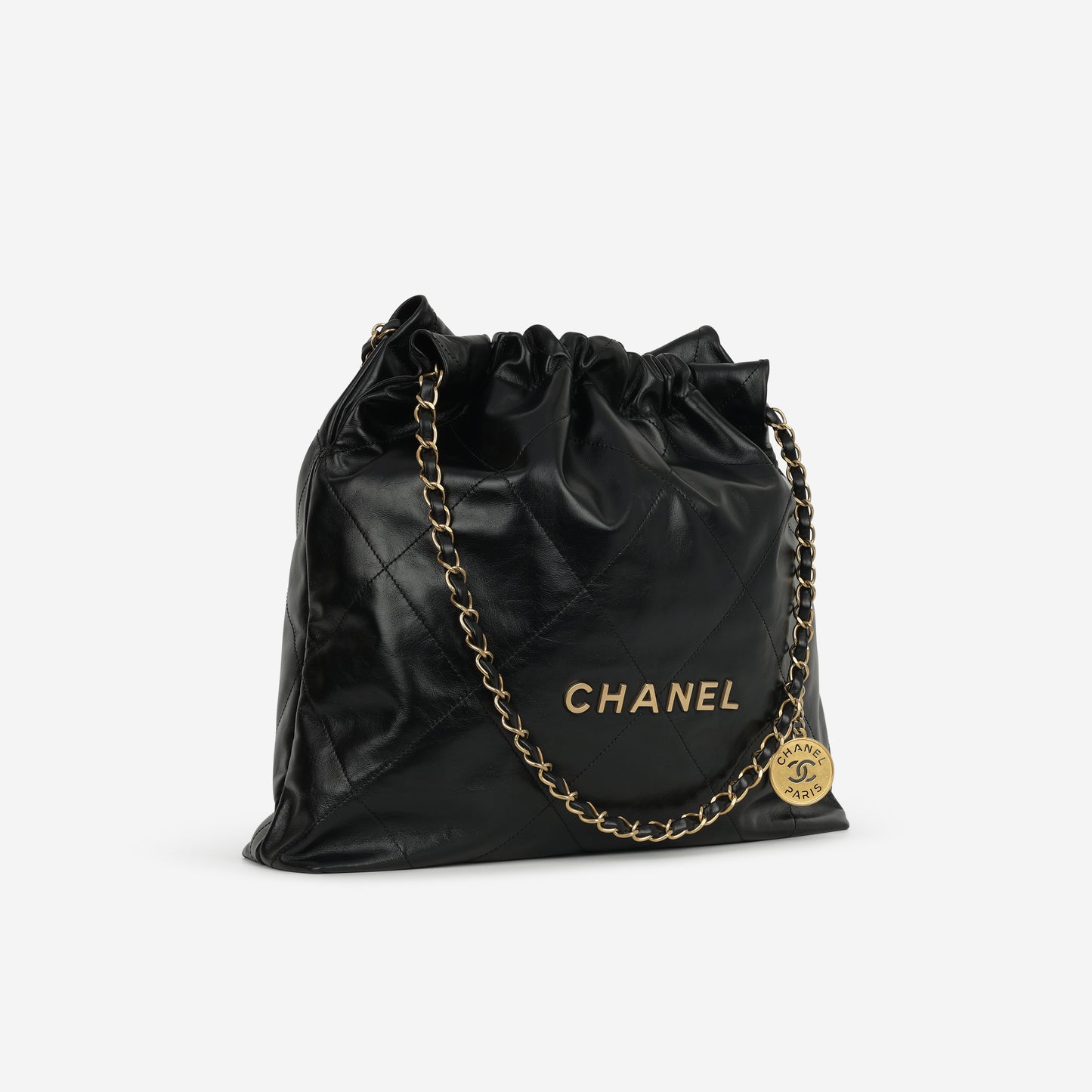 Chanel Medium 22 Hobo - Black Shiny Calfskin | Aged Gold Hardware