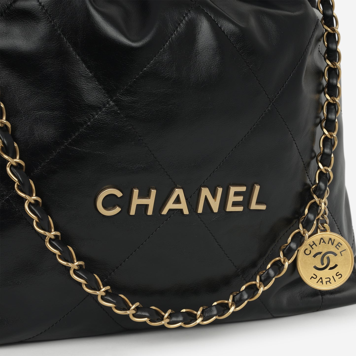 Chanel Medium 22 Hobo - Black Shiny Calfskin | Aged Gold Hardware