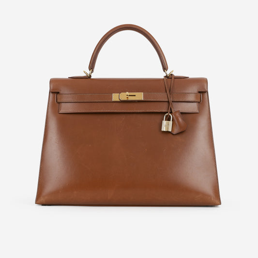 Hermès Vintage Kelly 35 Sellier - Noisette Box Calf | Gold Hardware