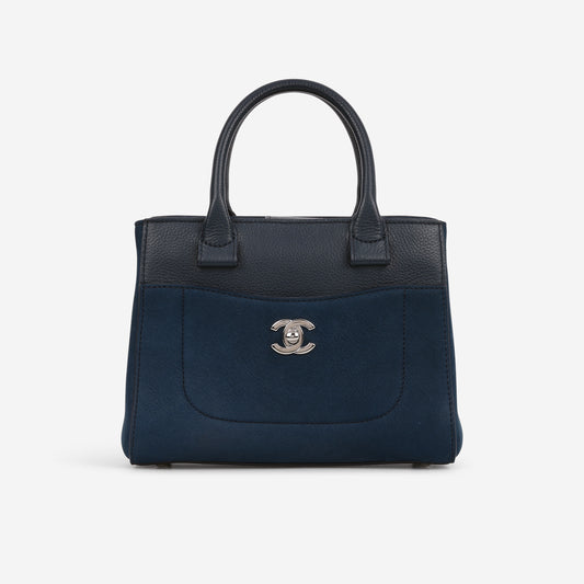 Chanel Neo Executive Tote - Blue Leather and Suede | Silver Hardware