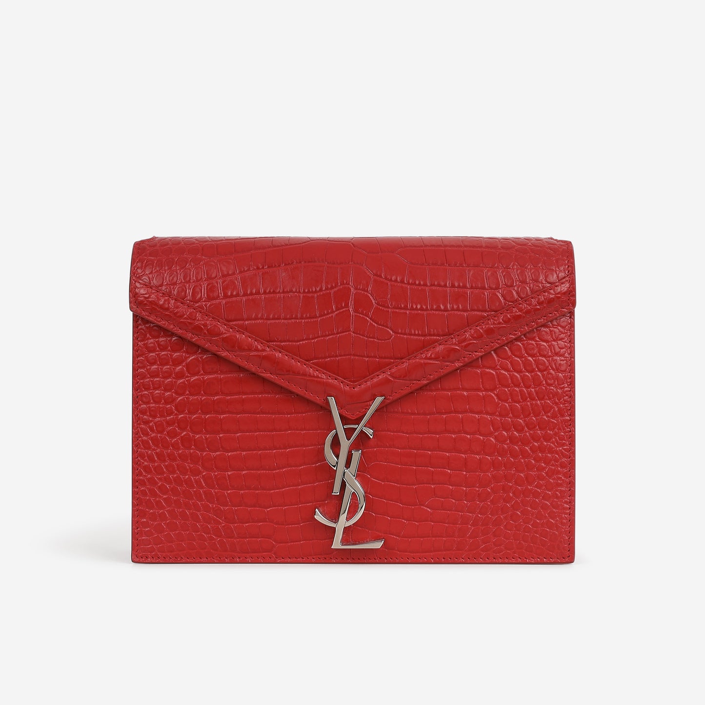 Saint Laurent Cassandra Shoulder Bag - Red Croc Embosed Calfskin | Silver Hardware