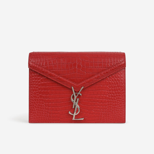 Saint Laurent Cassandra Shoulder Bag - Red Croc Embosed Calfskin | Silver Hardware