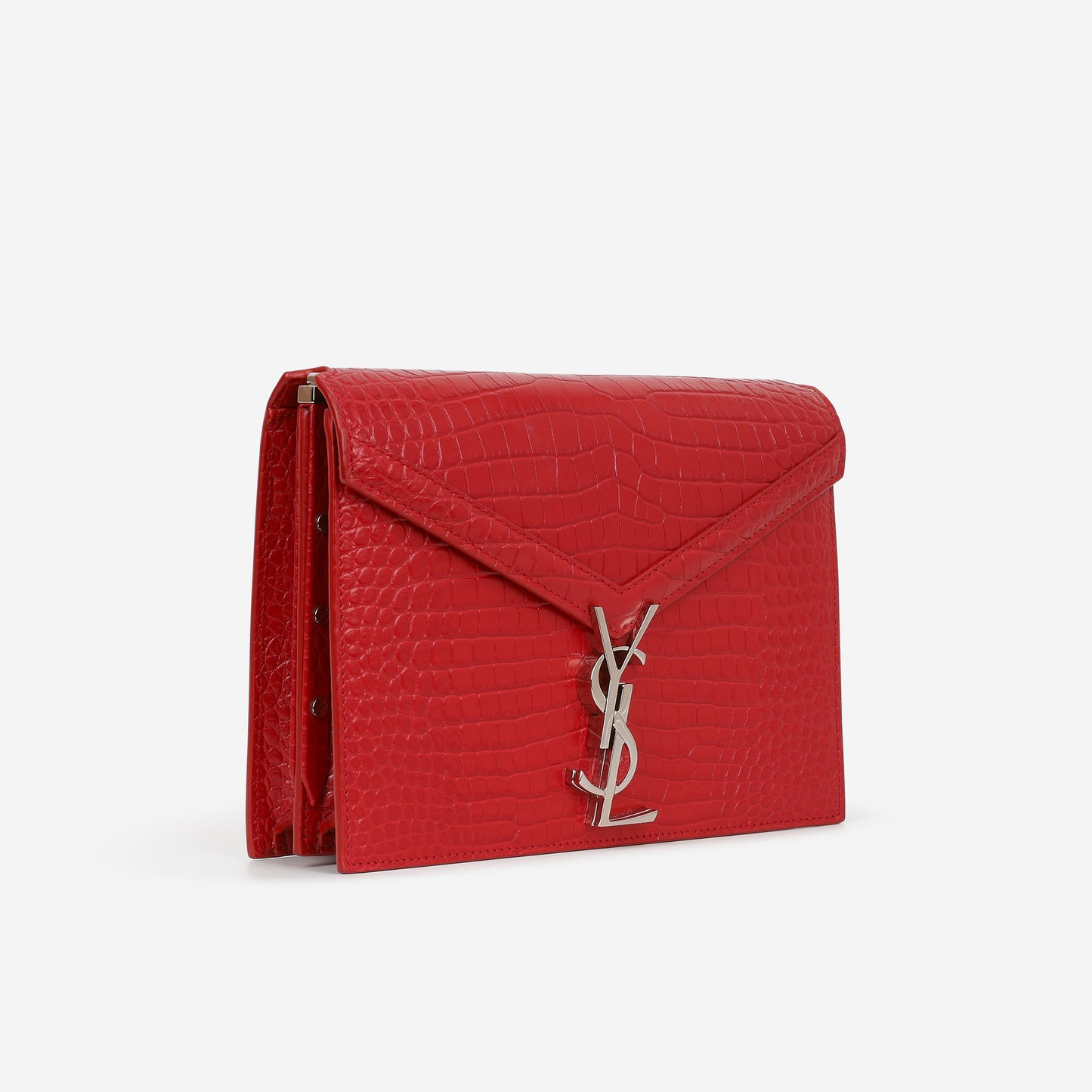 Saint Laurent Cassandra Shoulder Bag - Red Croc Embosed Calfskin | Silver Hardware